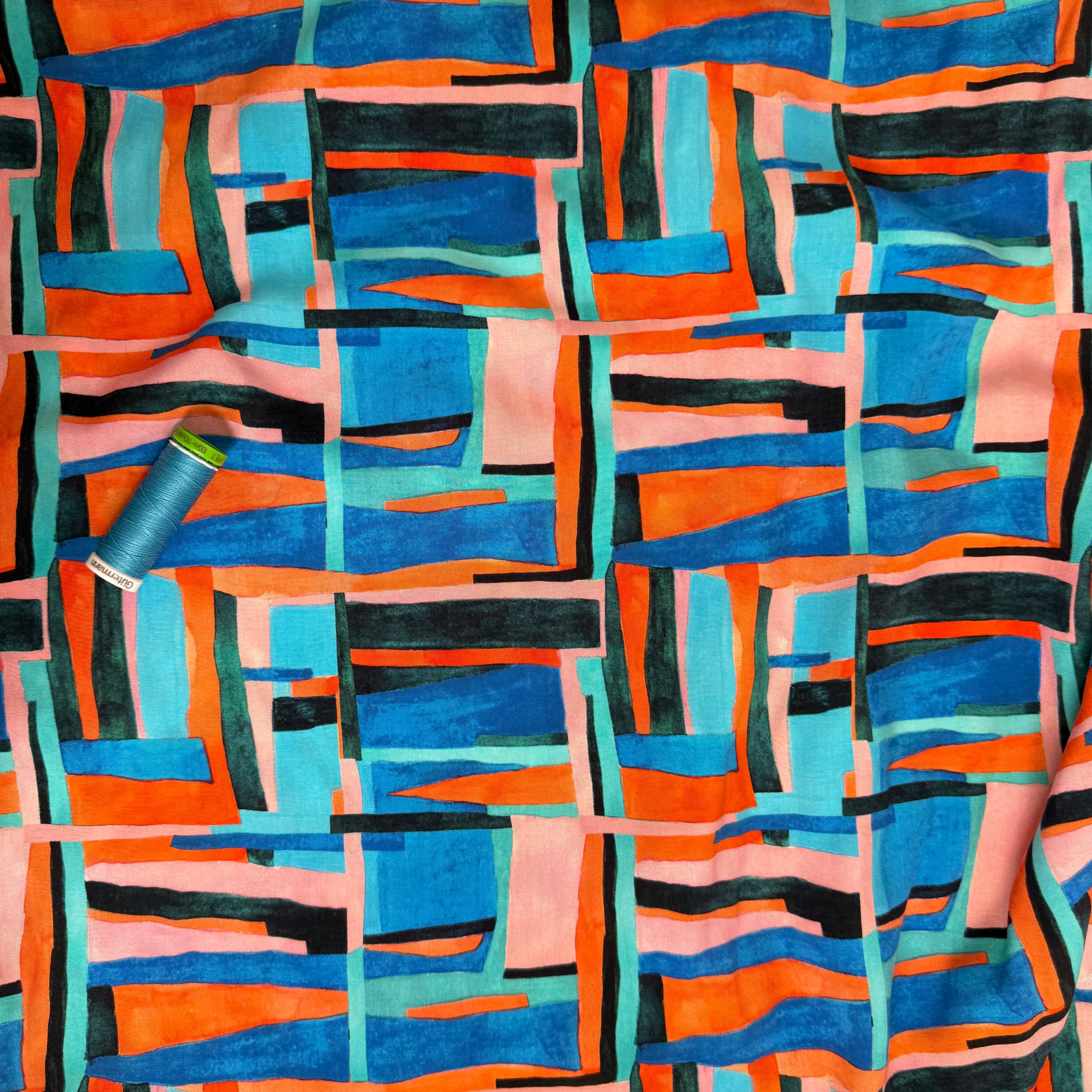 Abstract City Viscose Poplin Fabric