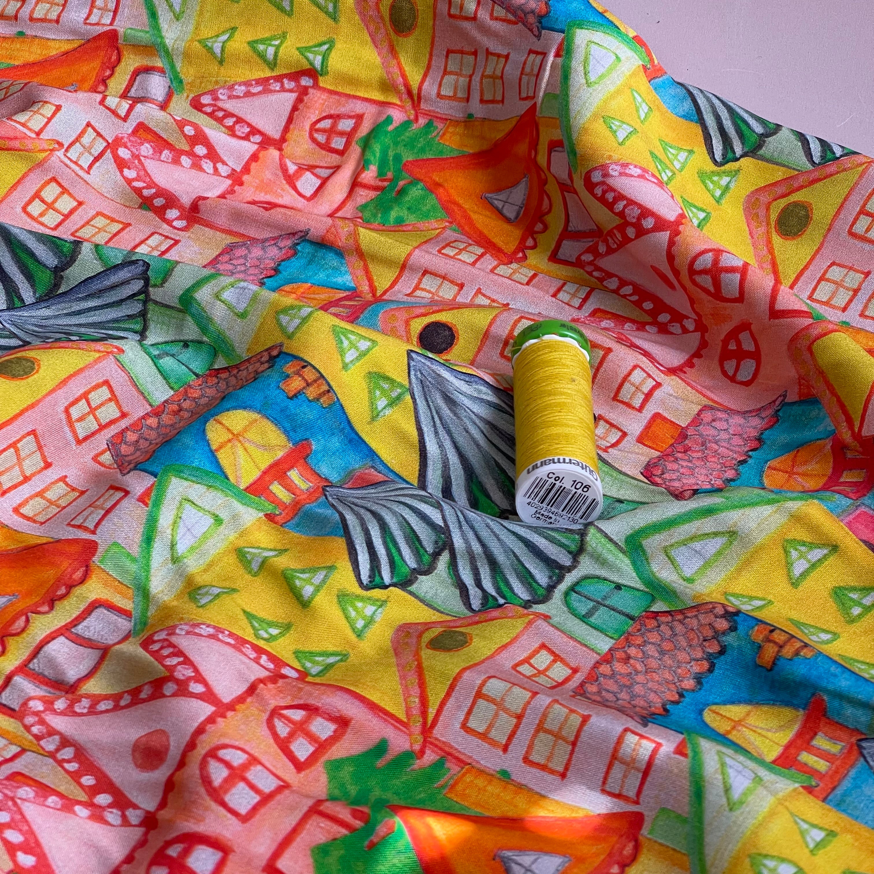 Playful Houses Viscose Poplin Fabric