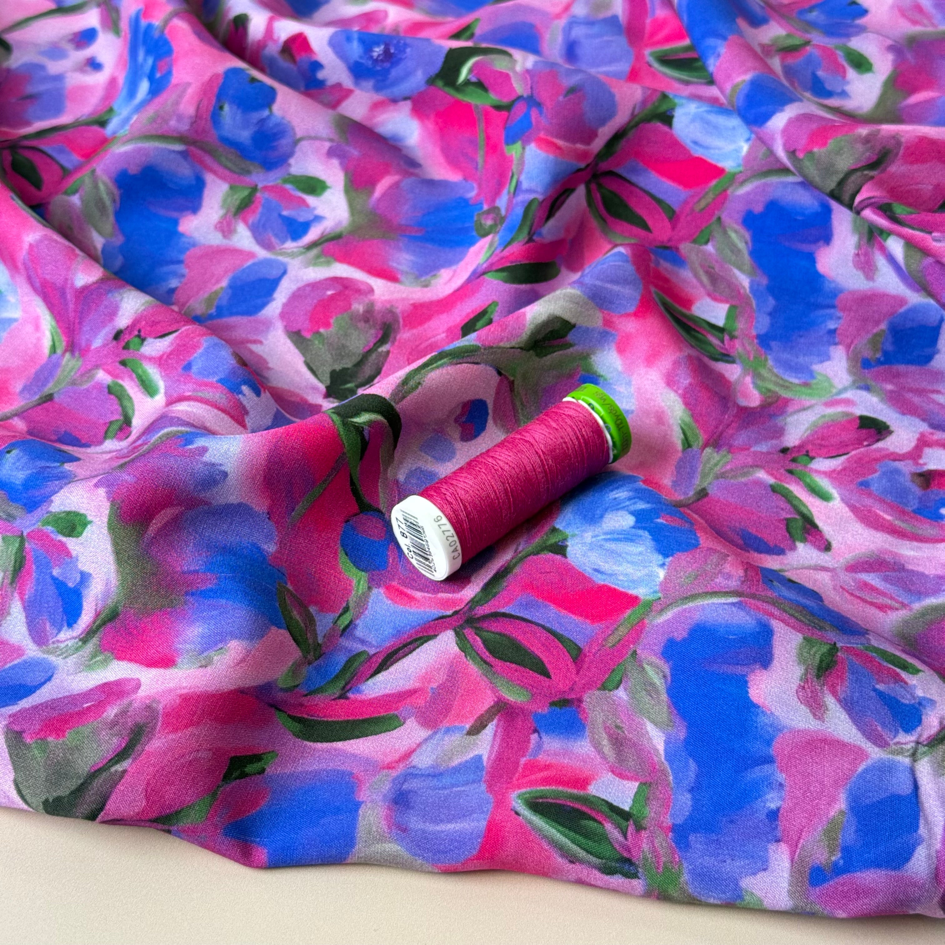 Painted Buds Magenta LENZING™ ECOVERO™ Viscose Fabric