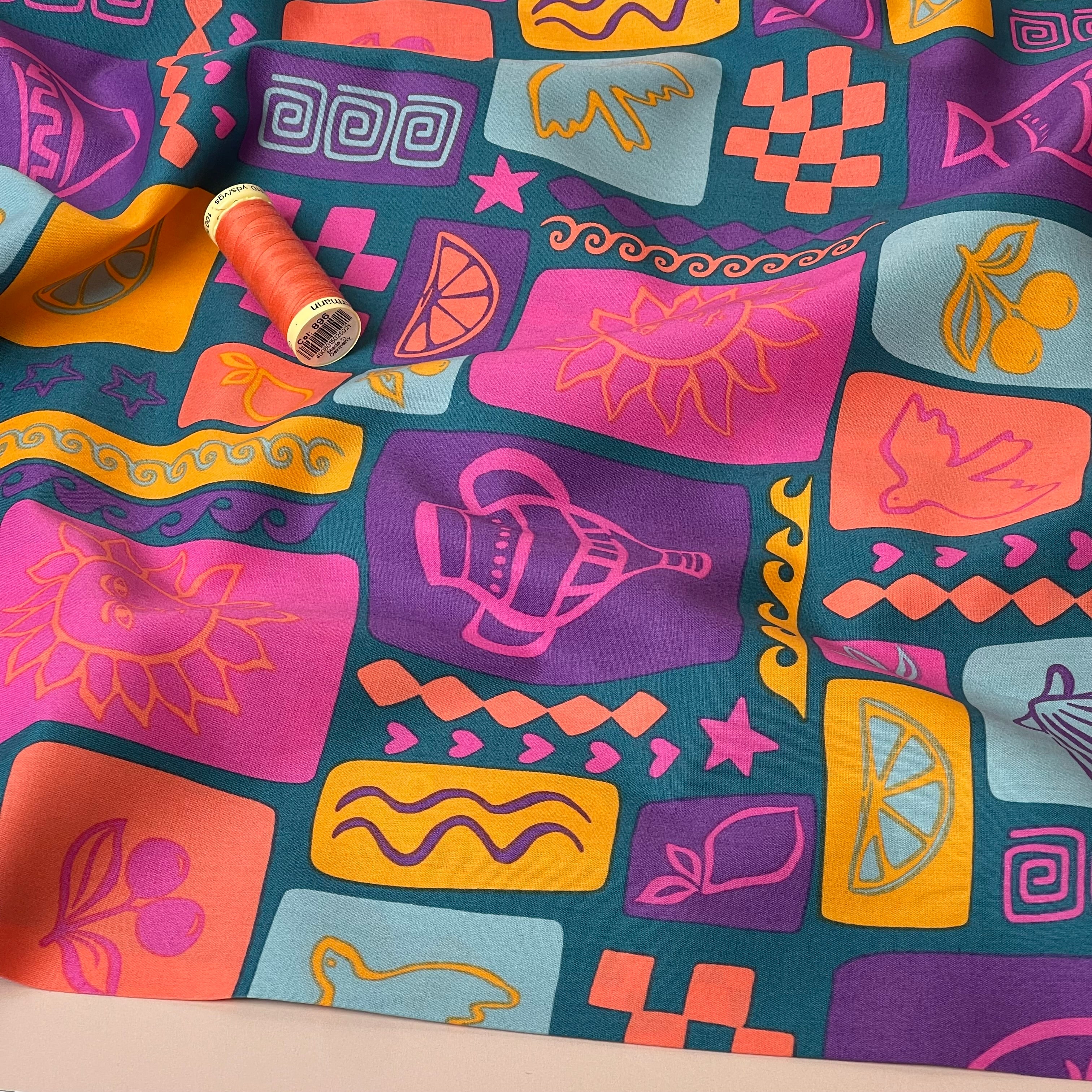 Funky Patchwork Postcard Fine Cotton Poplin Fabric