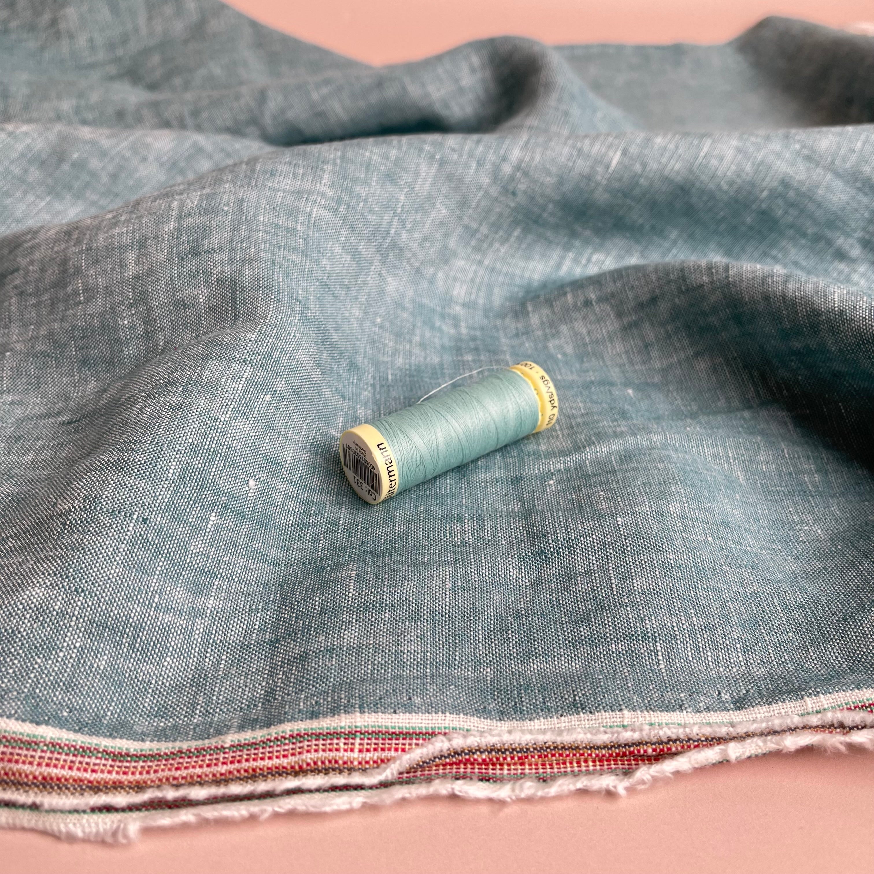 REMNANT 1.52 Metres - Yarn Dyed Pure Linen Fabric in Mineral Blue