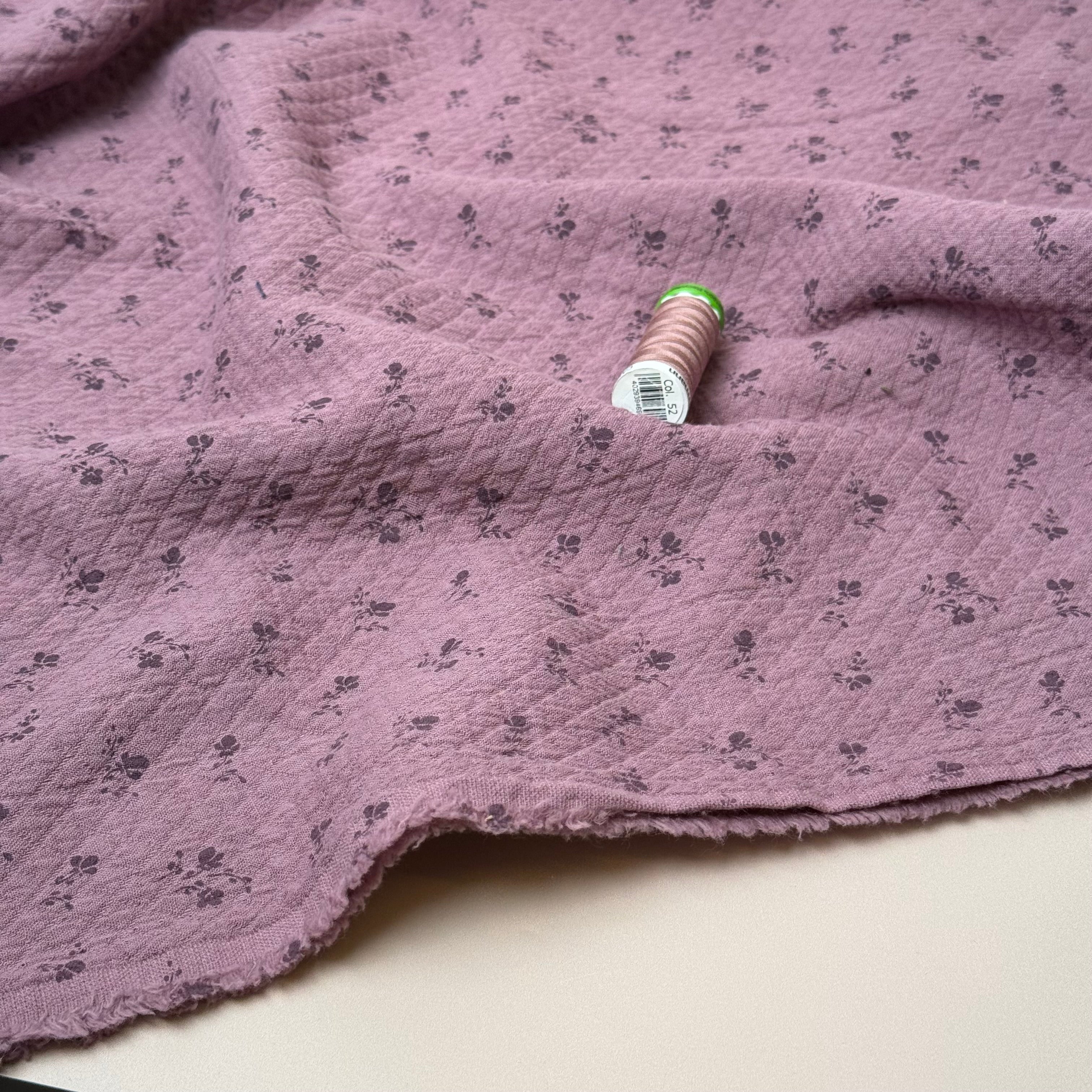 Ditsy Flowers Mauve Cotton Diamond Jacquard Fabric