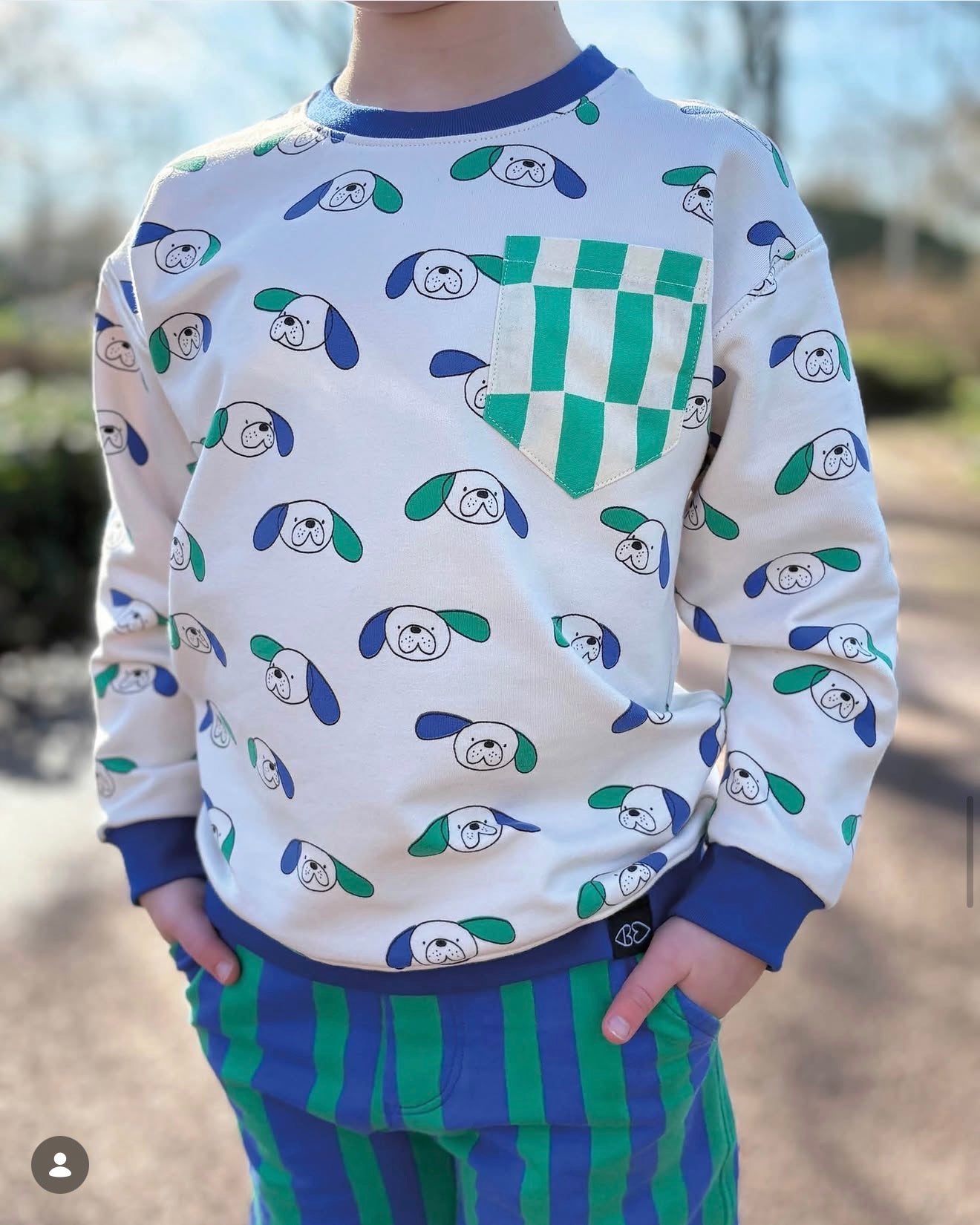 Wavy Checks Green GOTS Organic Natural Cotton