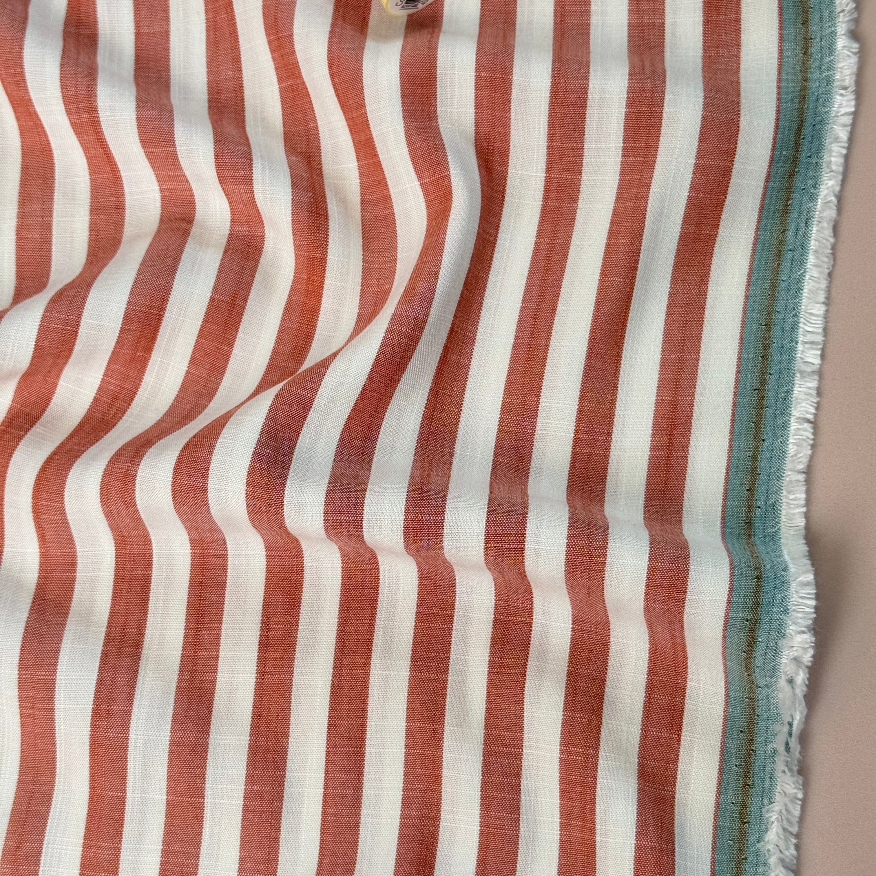 Yarn Dyed Stripe Viscose Fabric in Terracotta