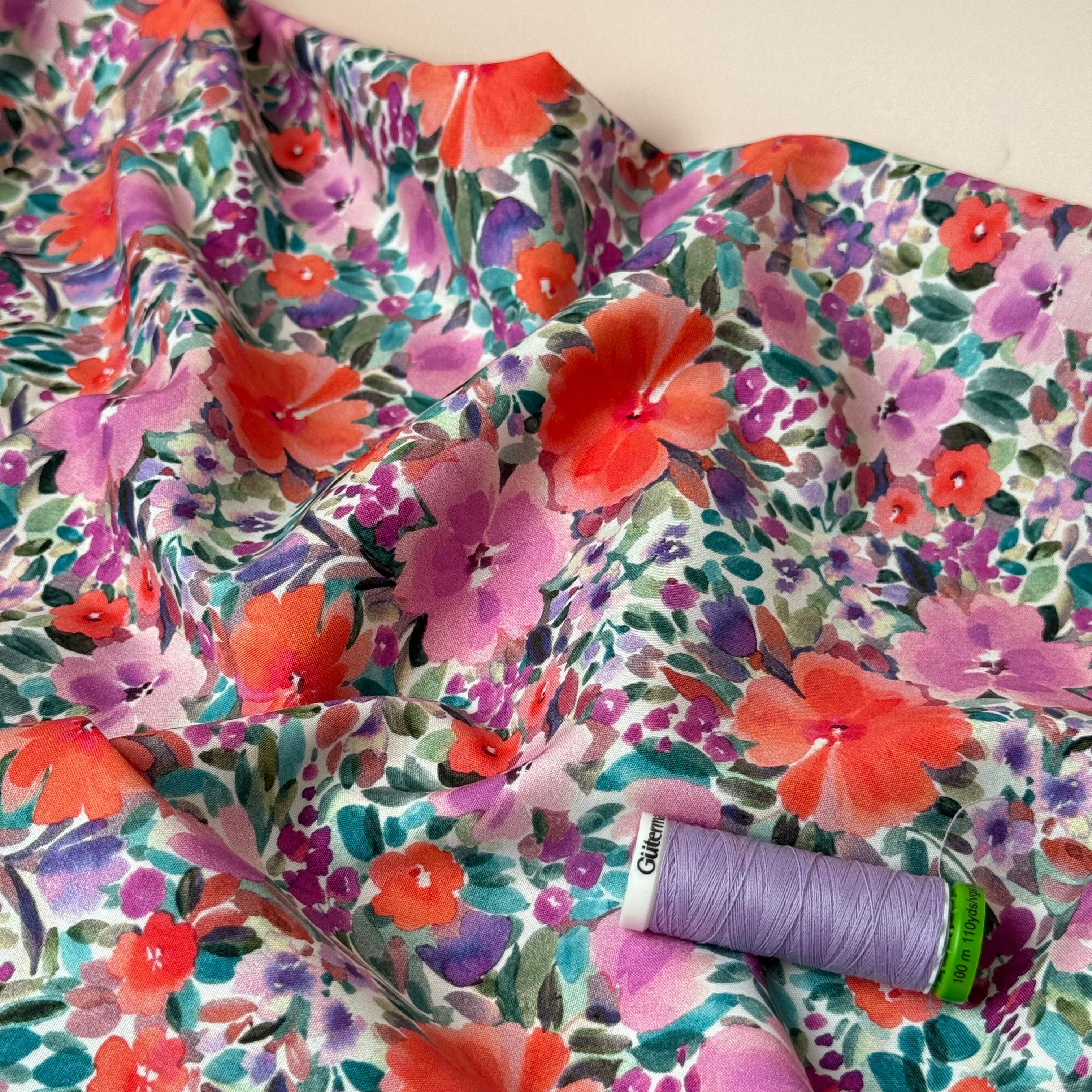 Watercolour Flowers Fine Cotton Poplin