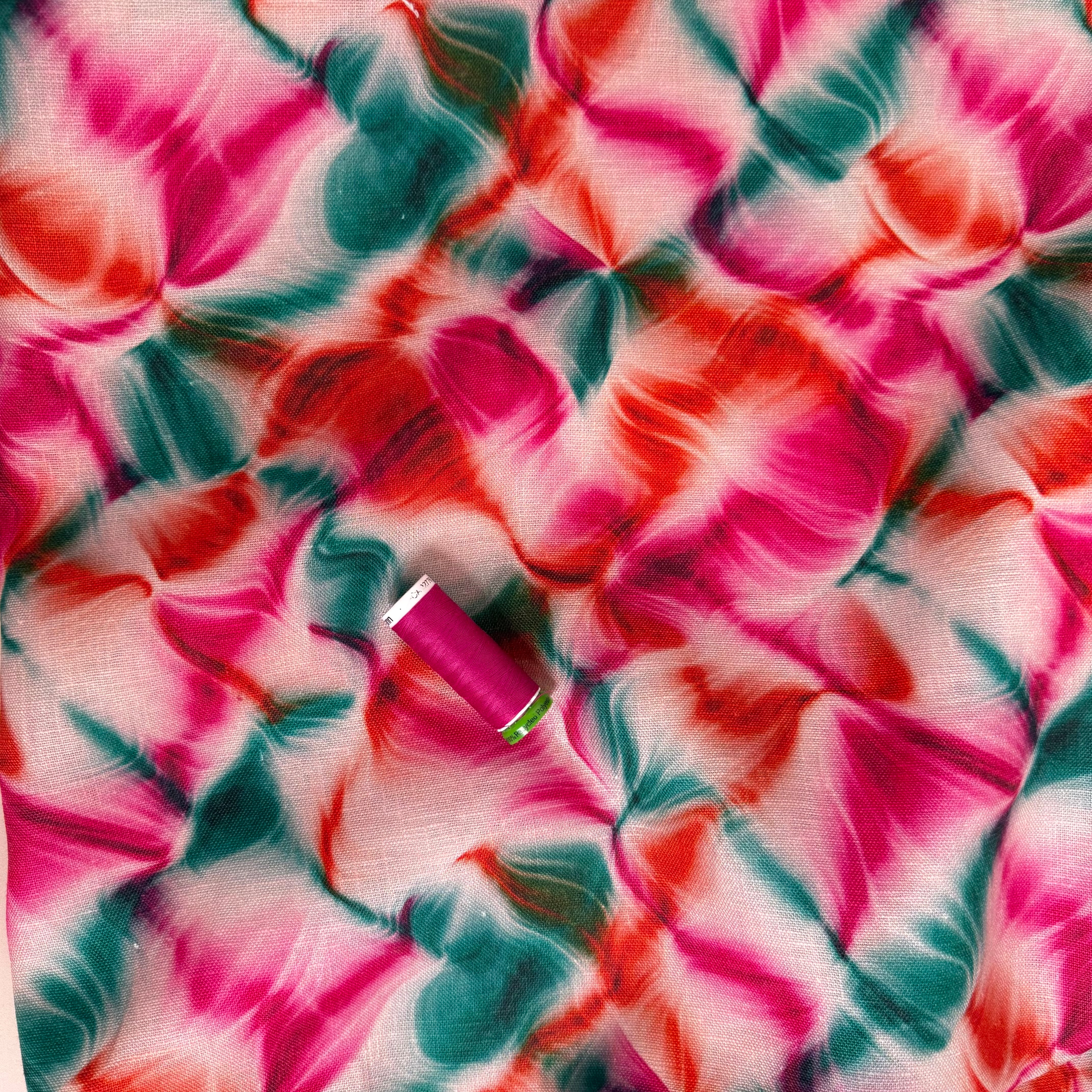 Liquid Gems on Pink Pure Linen Fabric