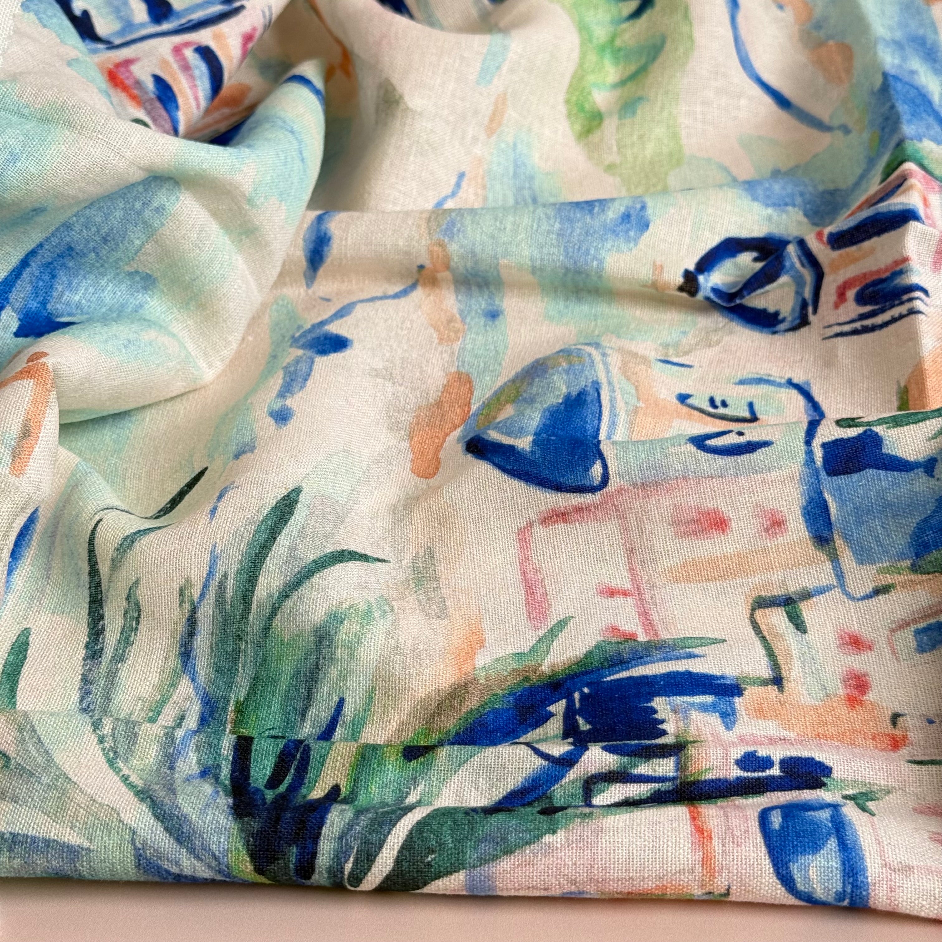 PRE-ORDER - arriving by end of August - Riviera Landscape Cobalt Linen Viscose Blend Fabric
