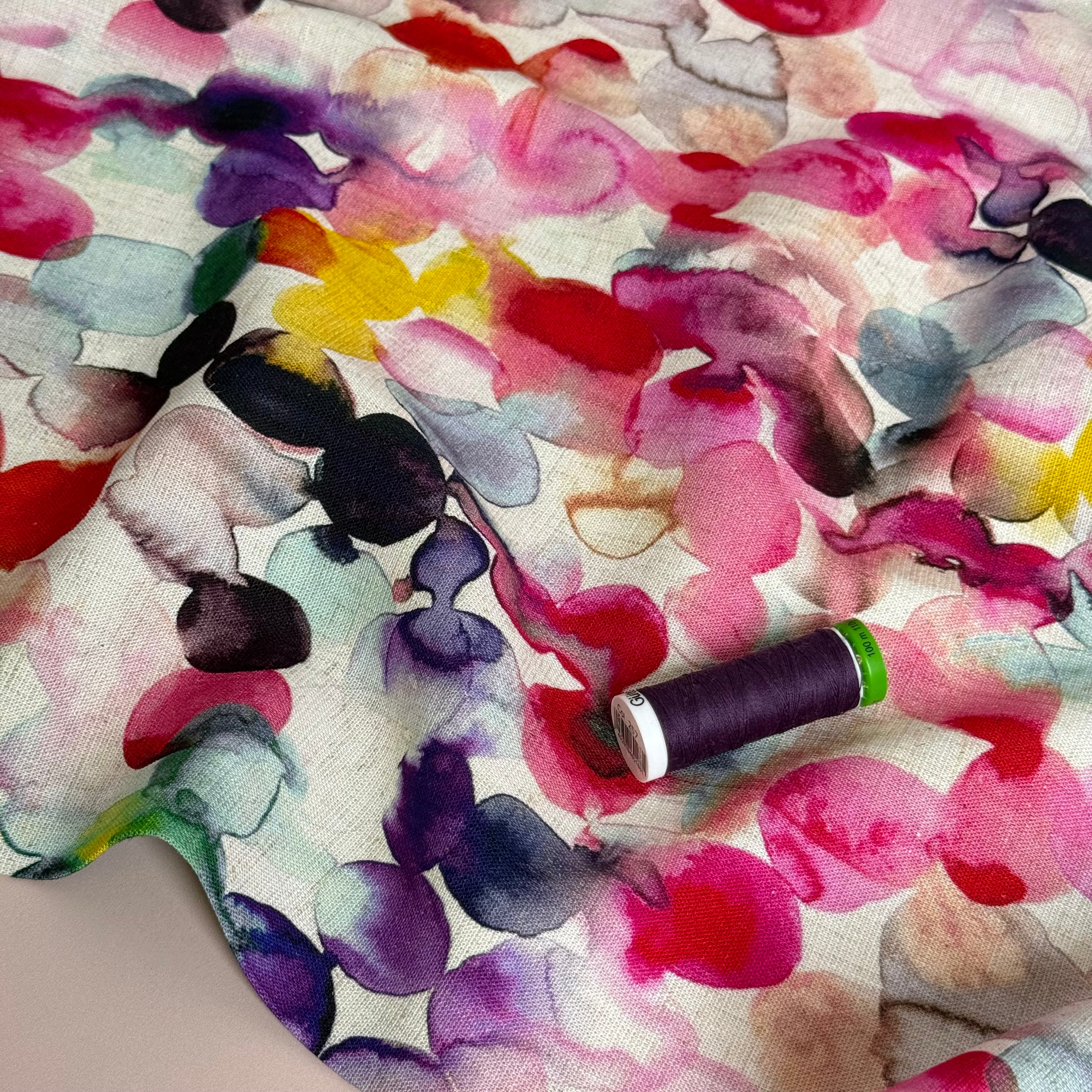 Watercolour Bubbles Viscose Linen Fabric