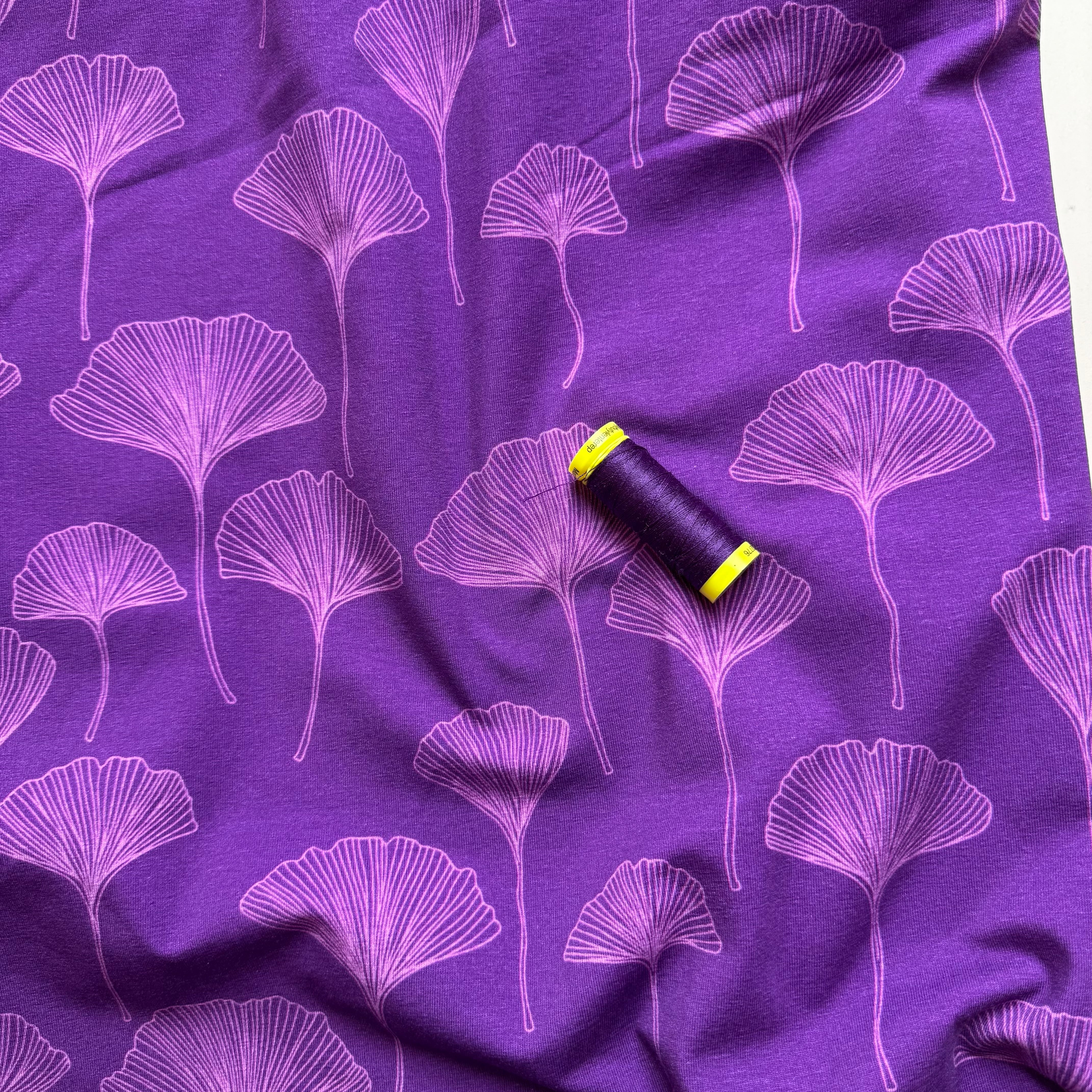 Danish Design - Gingko Leaves Purple Cotton Jersey