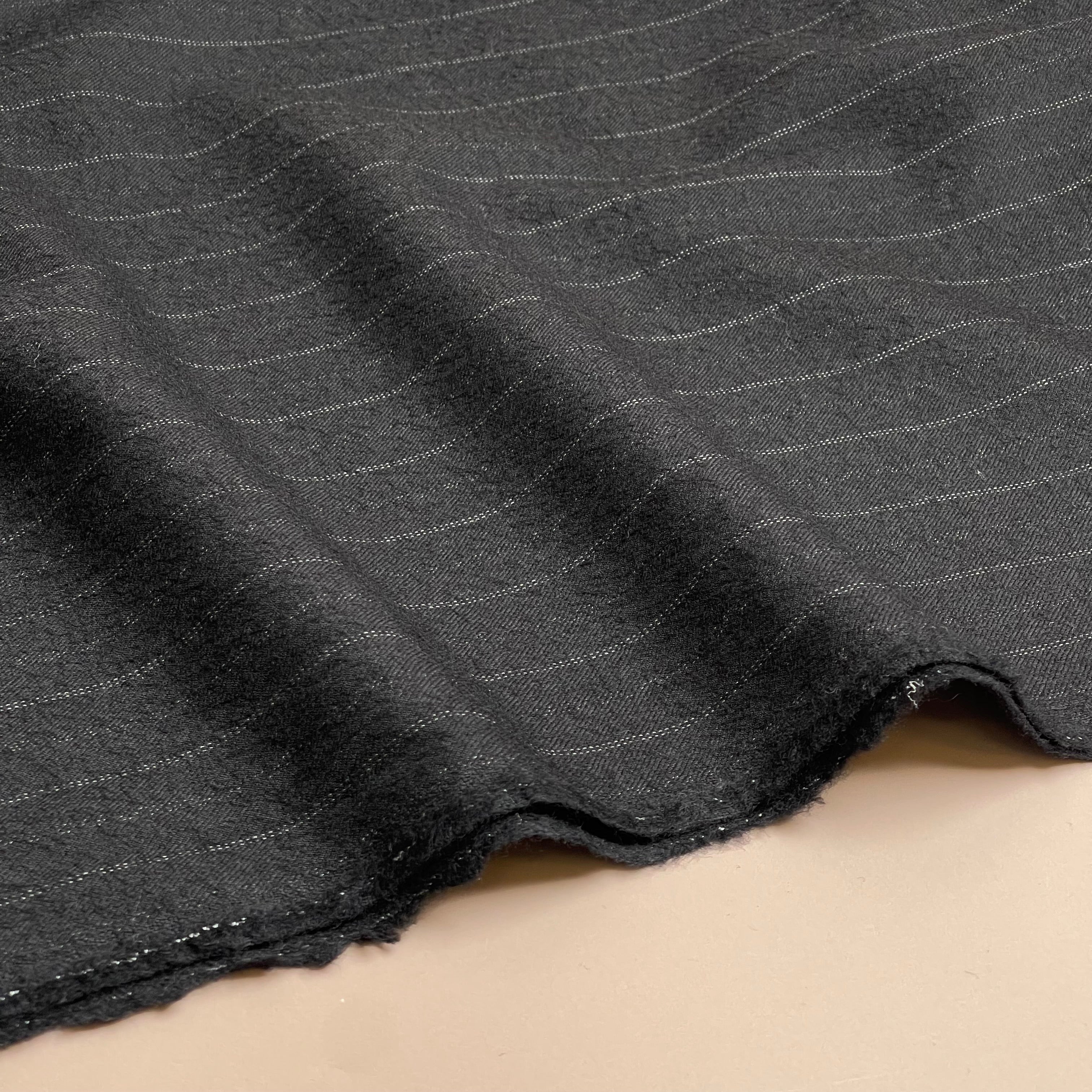 Deadstock Pinstripe Black Pure Wool Suiting Fabric