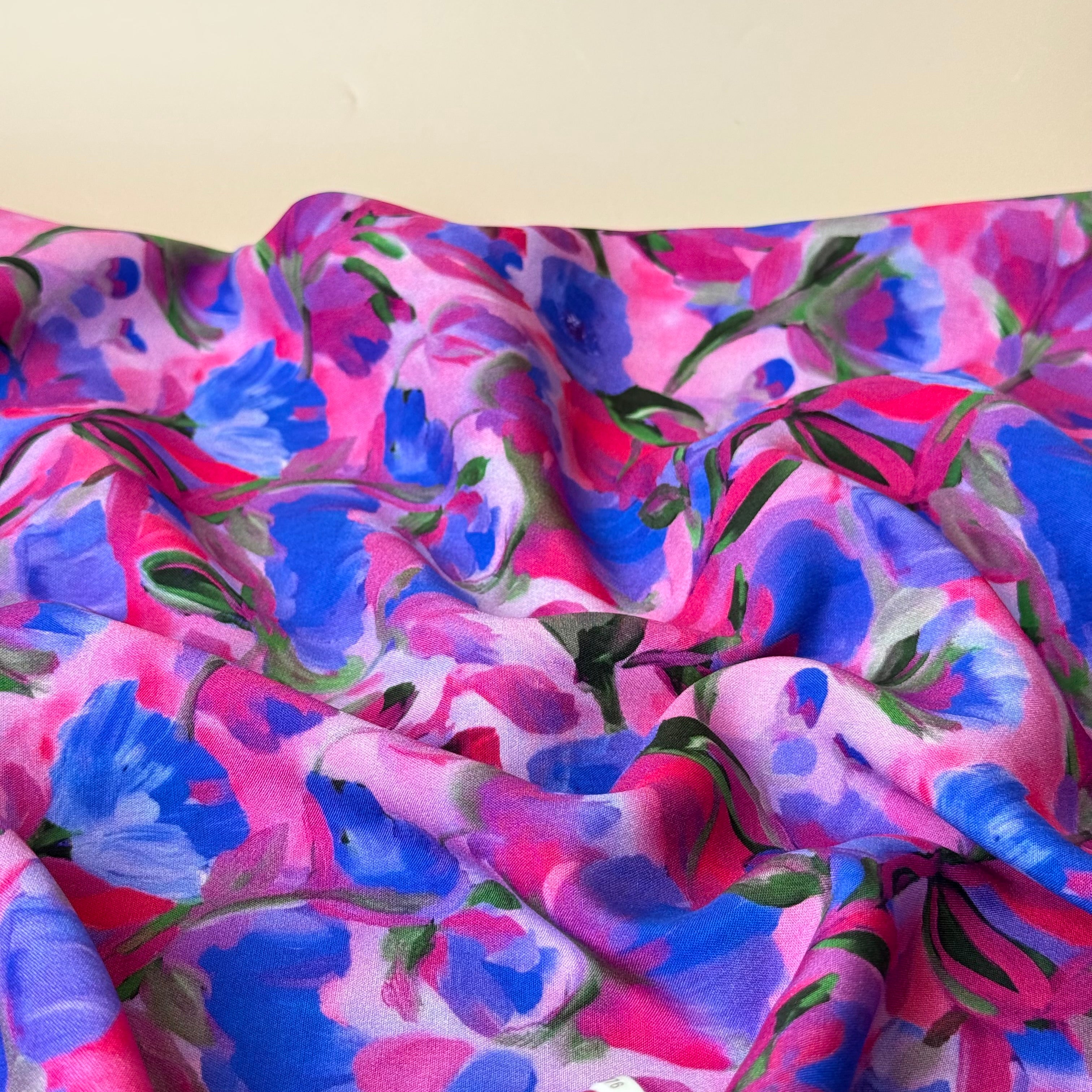 Painted Buds Magenta LENZING™ ECOVERO™ Viscose Fabric