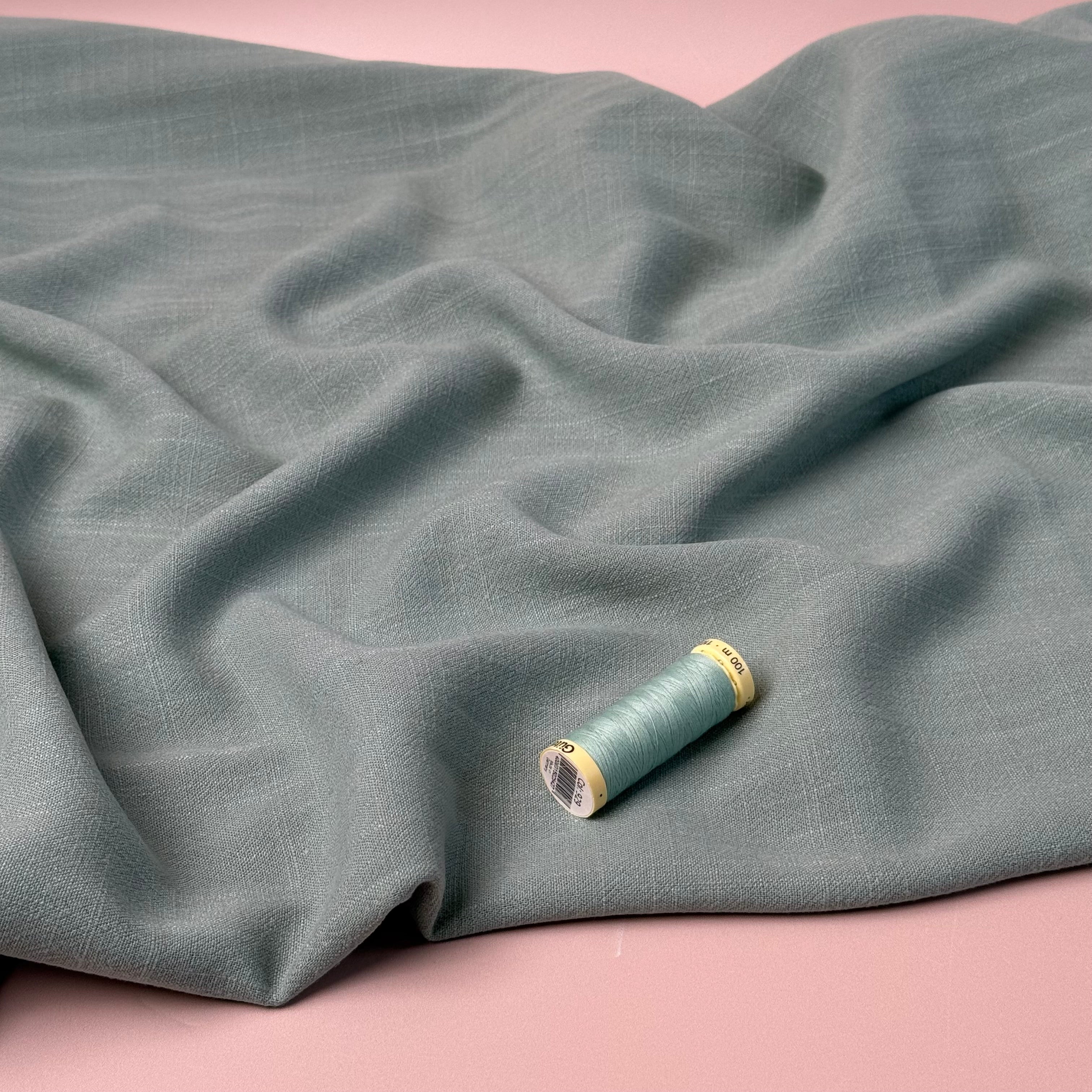 Flow Soft Sage Green Viscose Linen Blend Dress Fabric