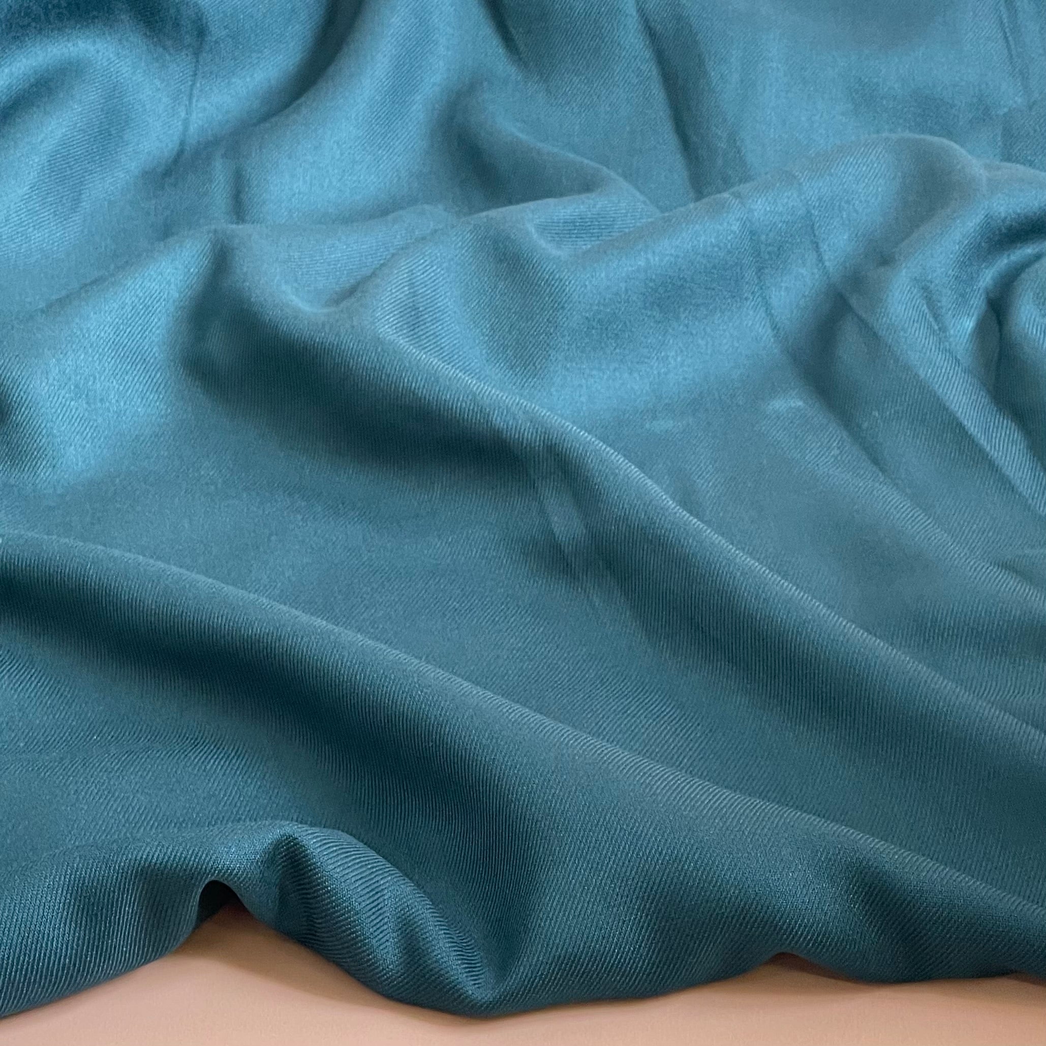 Ex-Designer Deadstock - Atlantic Teal Solid Viscose Twill Fabric
