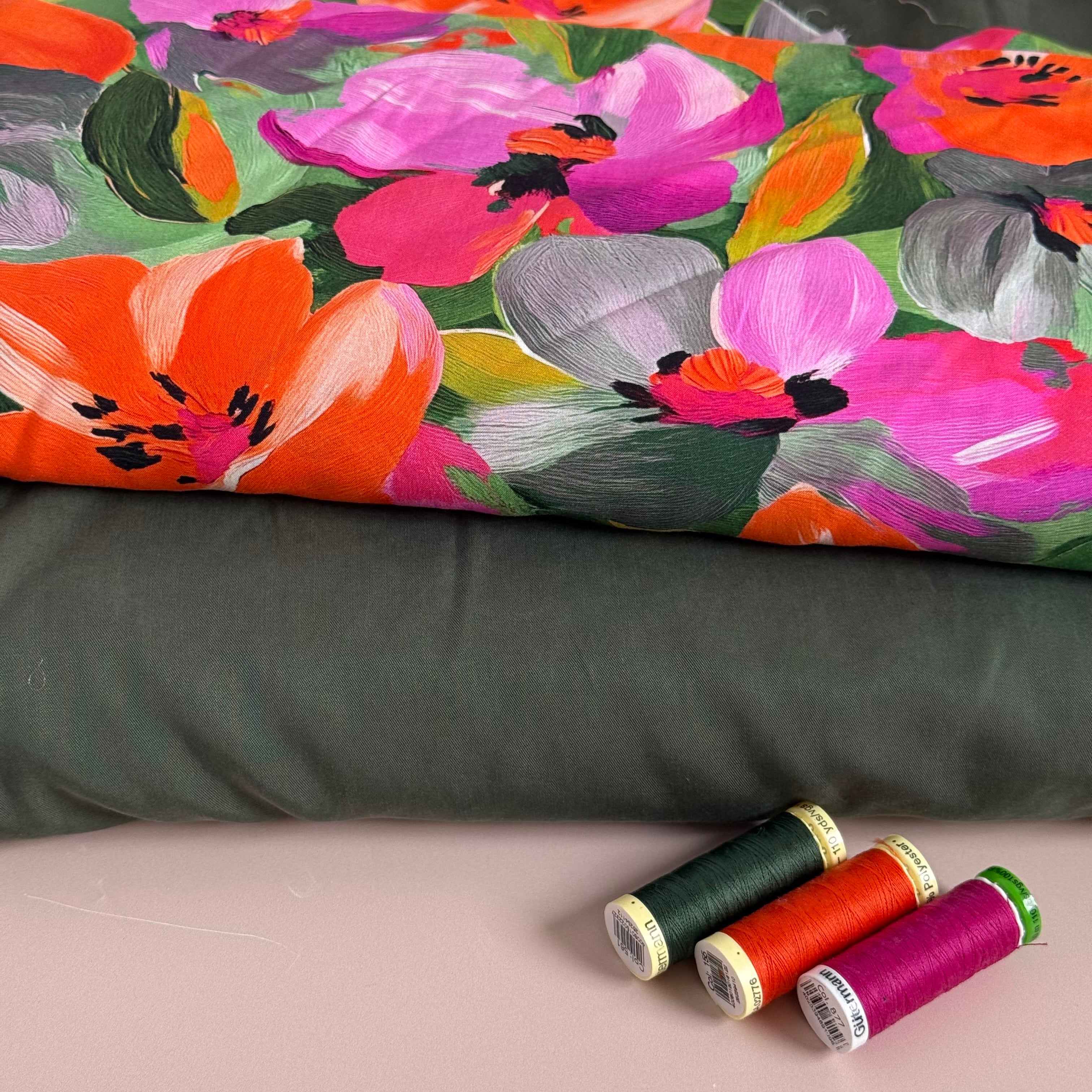 Painted Pastel Flowers LENZING™ ECOVERO™ Viscose Fabric