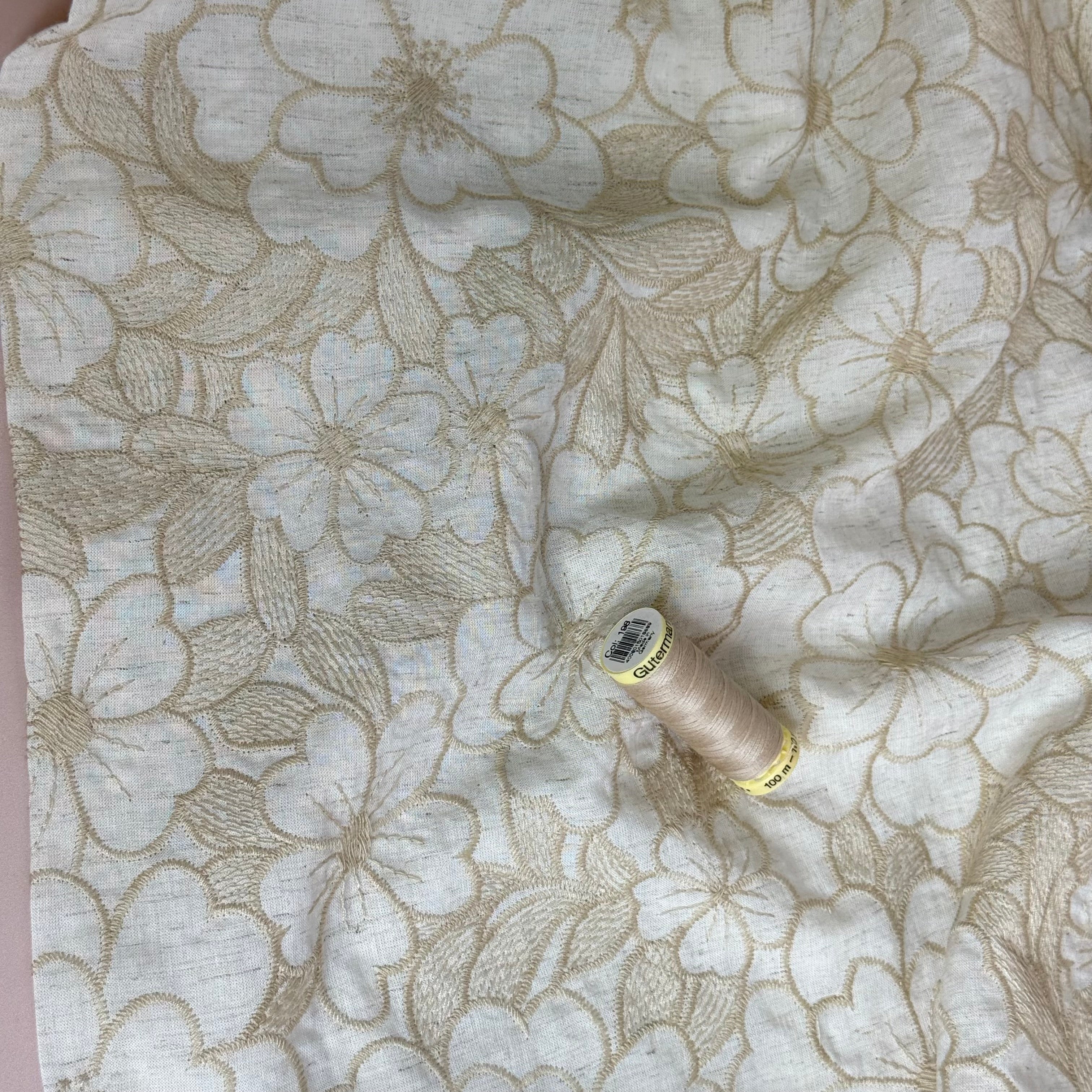 PRE-ORDER (arriving by end of May) Embroidered Flowers on Natural Cotton Fabric