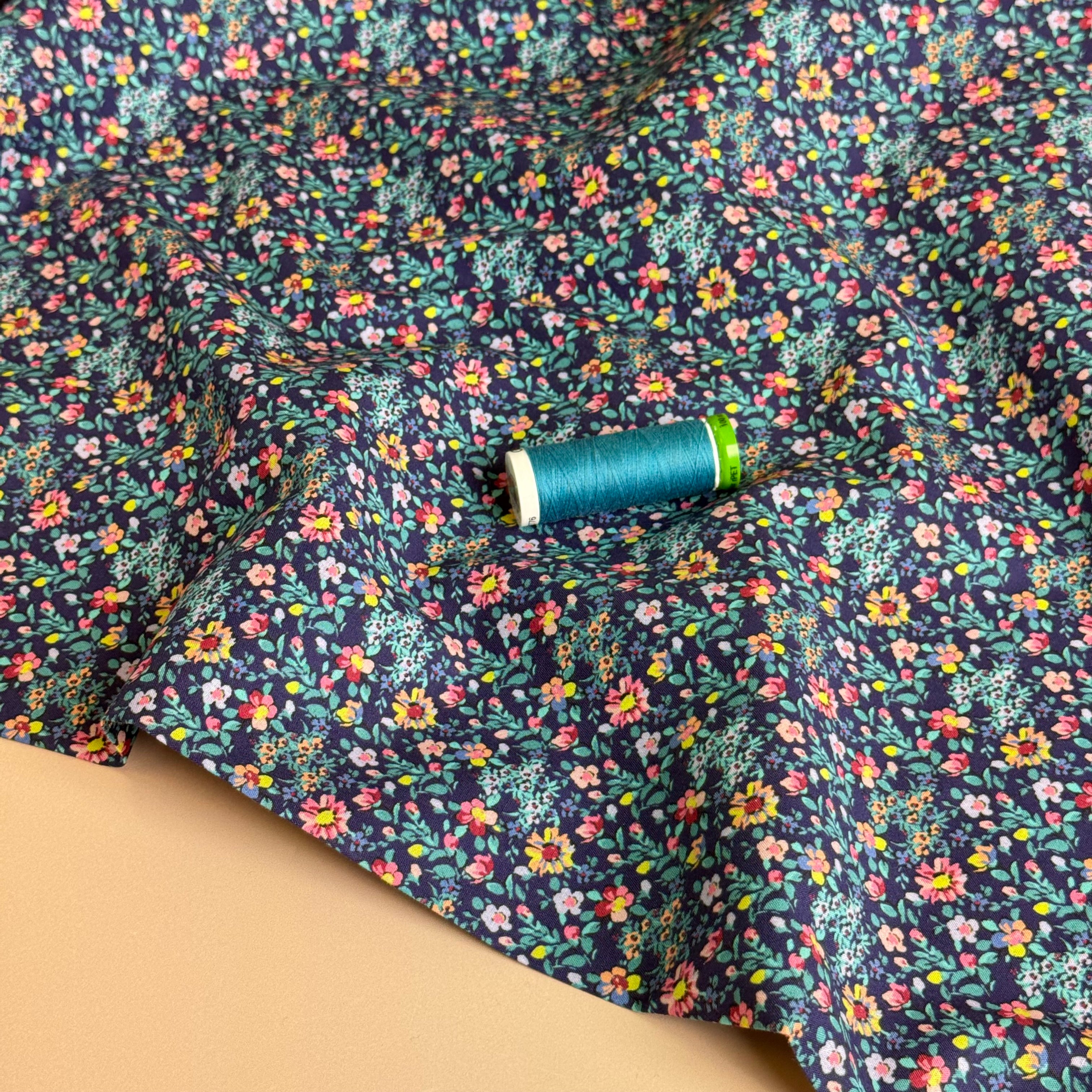 Ditsy Teal Flowers Fine Cotton Poplin Fabric