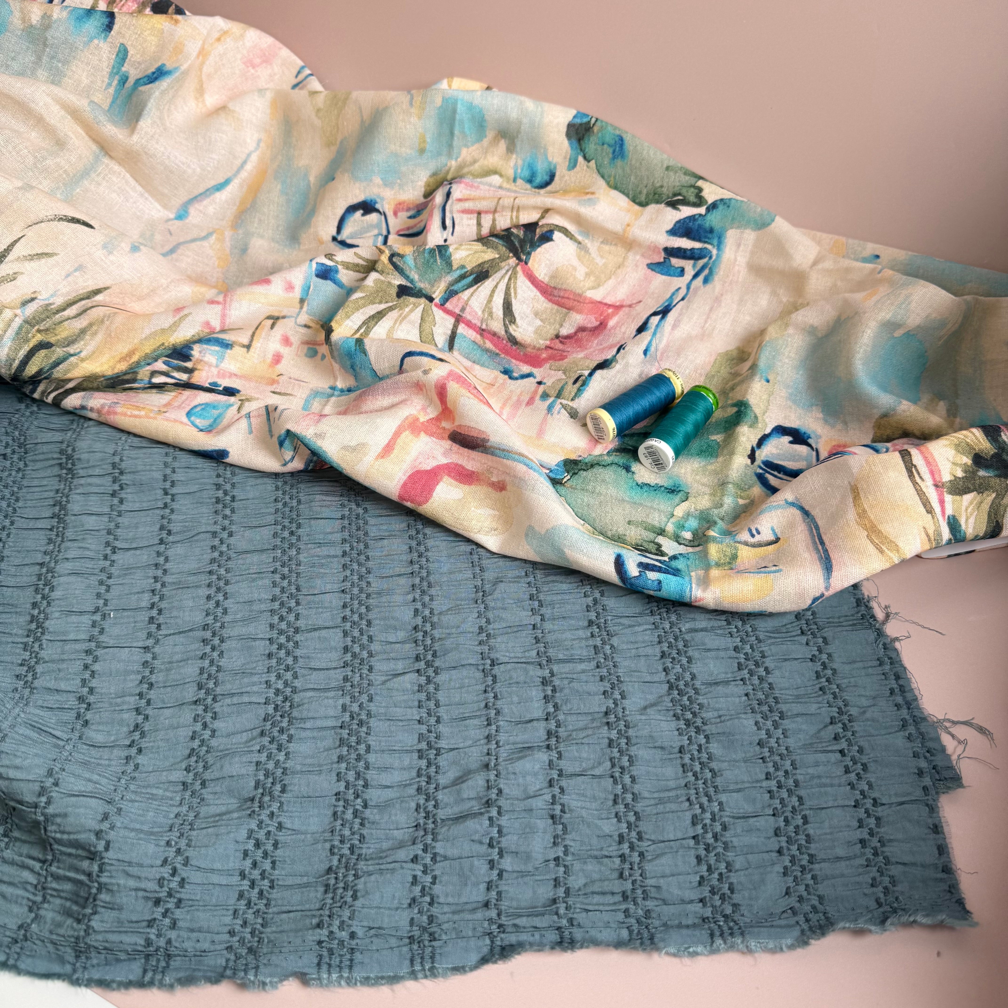 Chenille Jacquard Fabric in Misty Blue