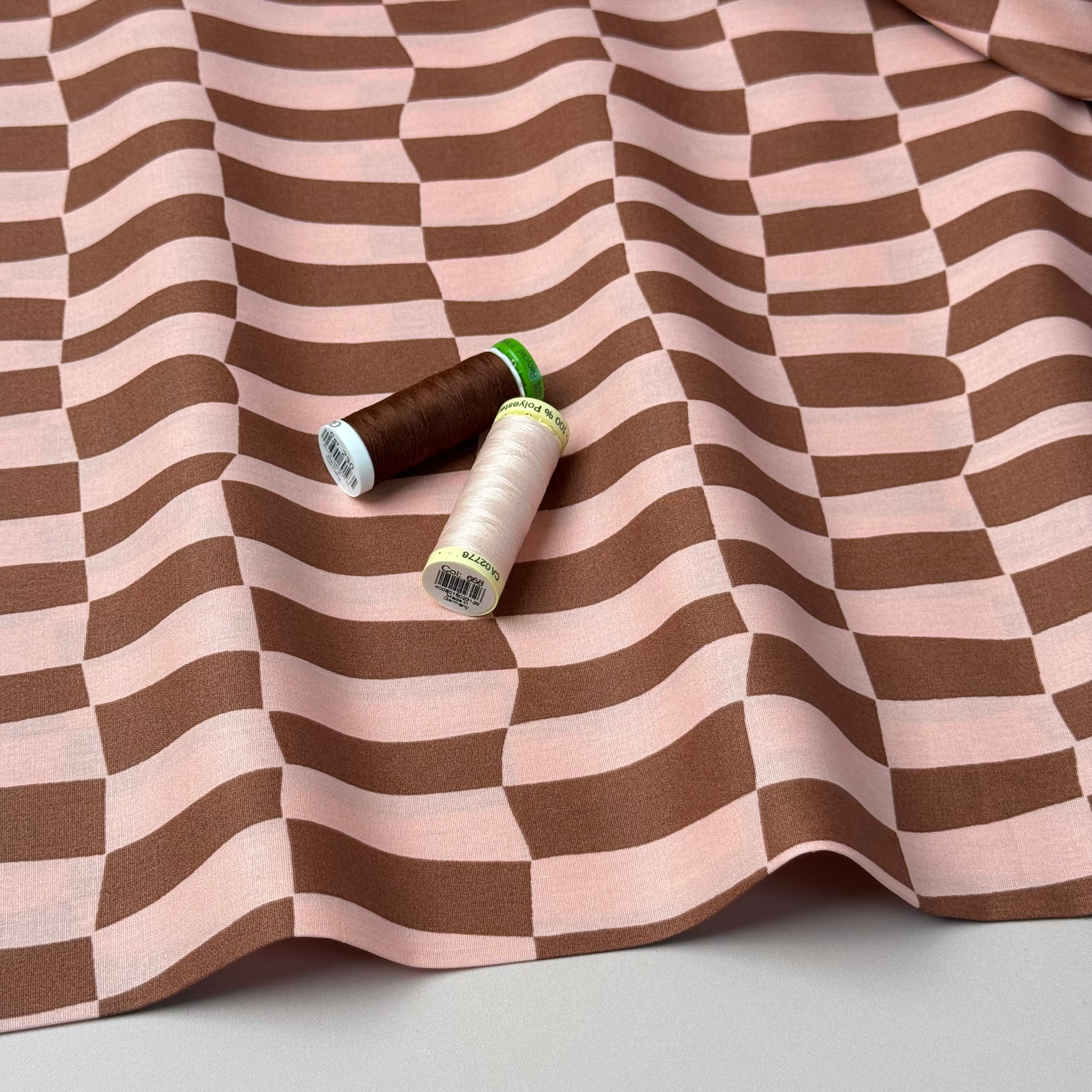 Wavy Checks Brown GOTS Organic Natural Cotton