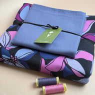 Colour Bundles - Lilies on Dark Navy Cotton Sweatshirting & Matching Ribbing
