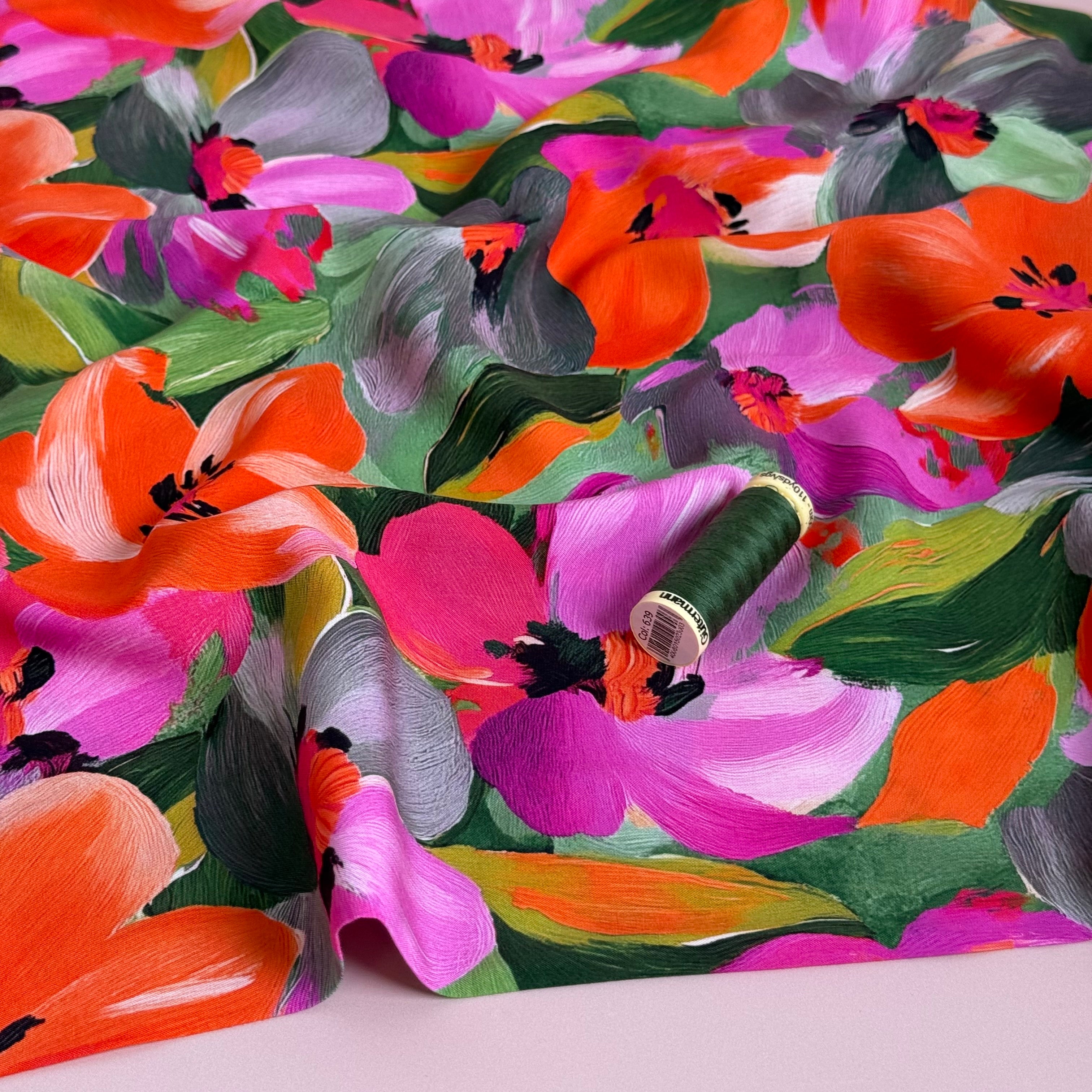 Painted Pastel Flowers LENZING™ ECOVERO™ Viscose Fabric