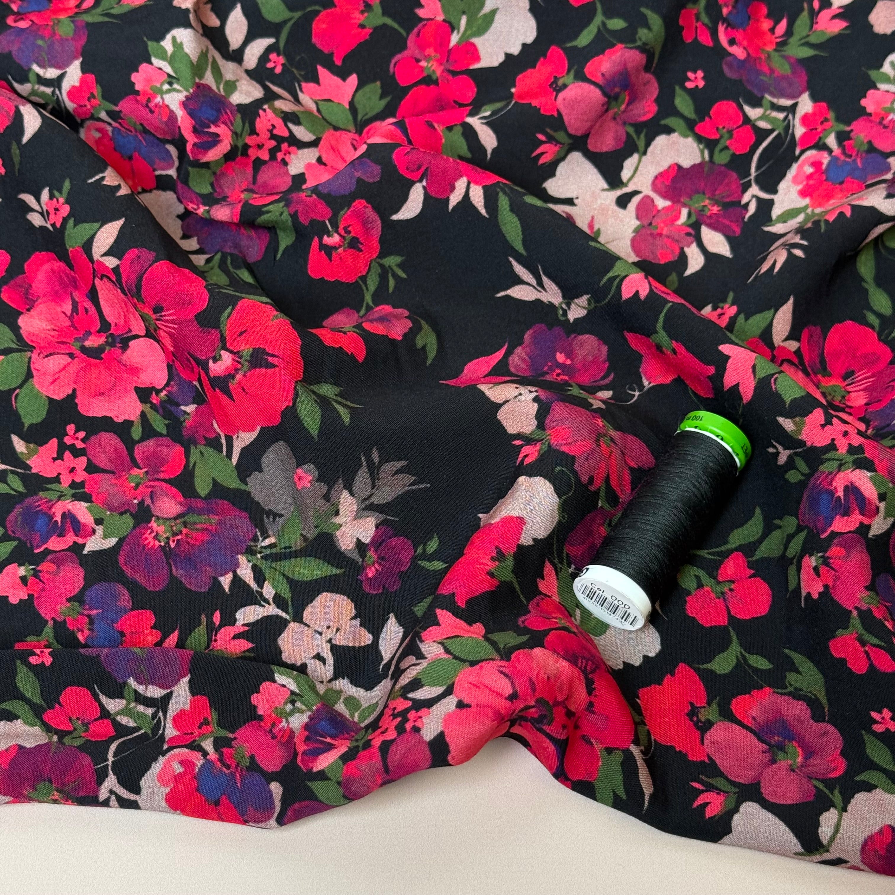 Rosehip Garden Black LENZING™ ECOVERO™ Viscose Fabric