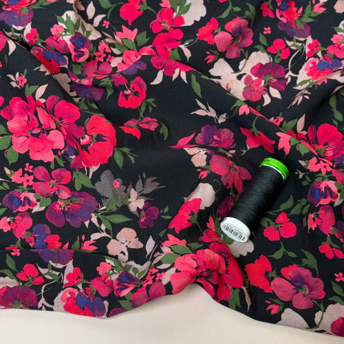 Rosehip Garden Black LENZING™ ECOVERO™ Viscose Fabric