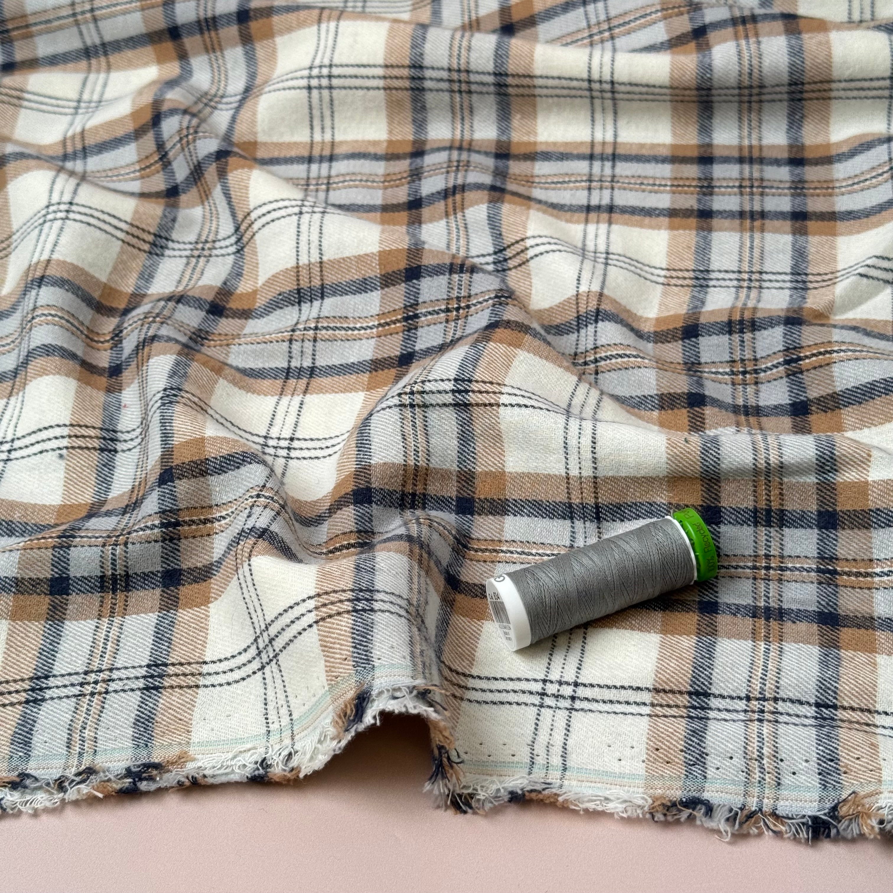 REMNANT 1.3 Metres - Plaid Oatmeal Brushed Cotton Flannel