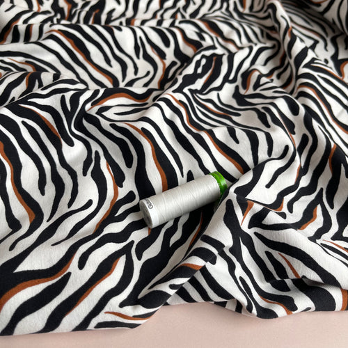 Zebra on Ecru Cotton Jersey Fabric