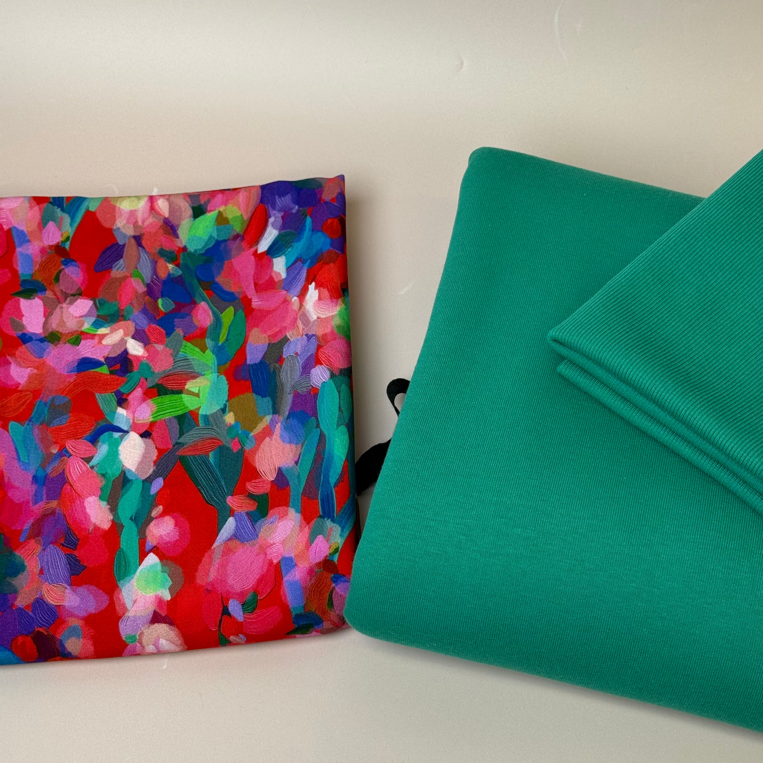 Make an Outfit Colour Bundle - Lupine Petals & Sweatshirting in Jolly Green with Ribbing