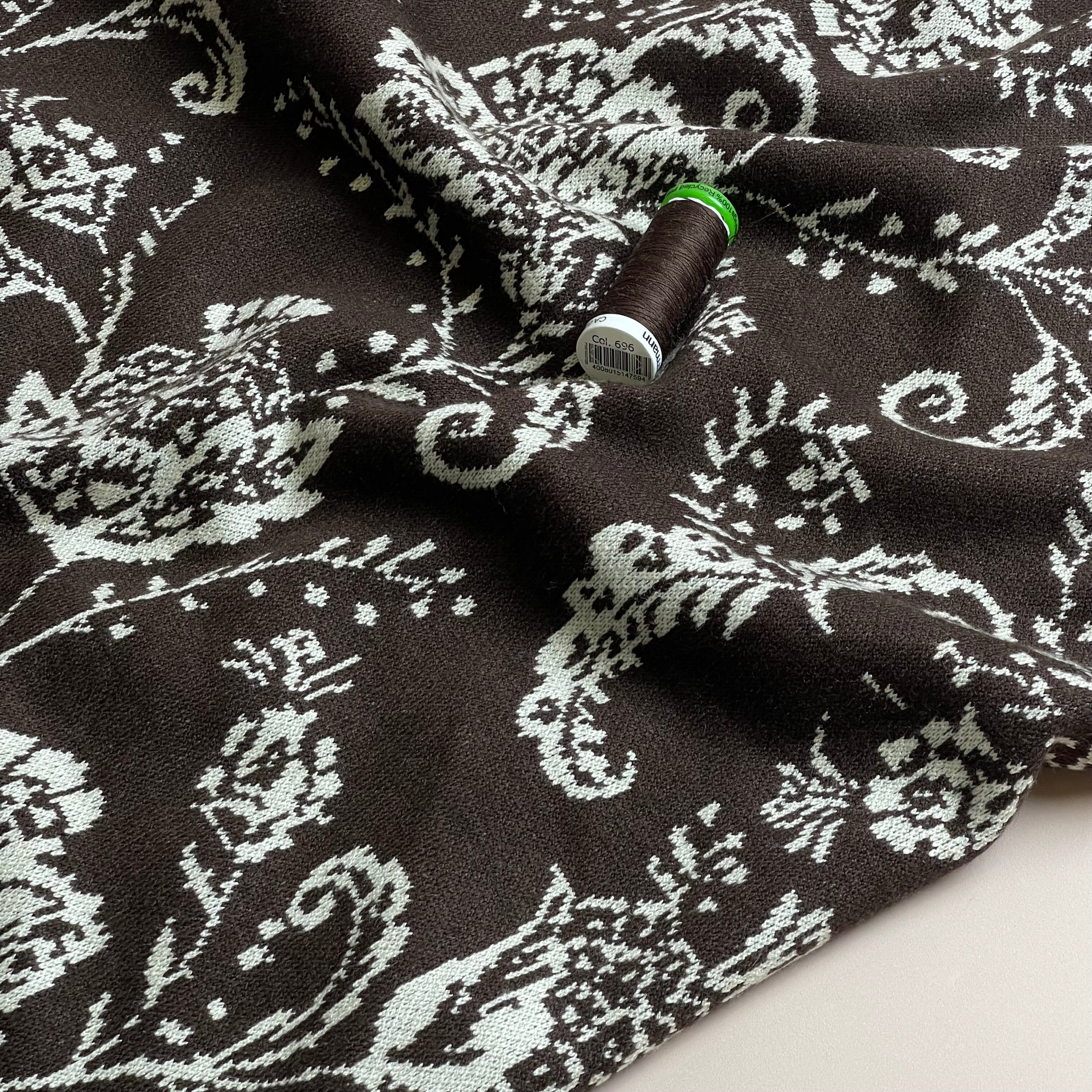 Flowers Dark Brown Yarn Dyed Jacquard Knit