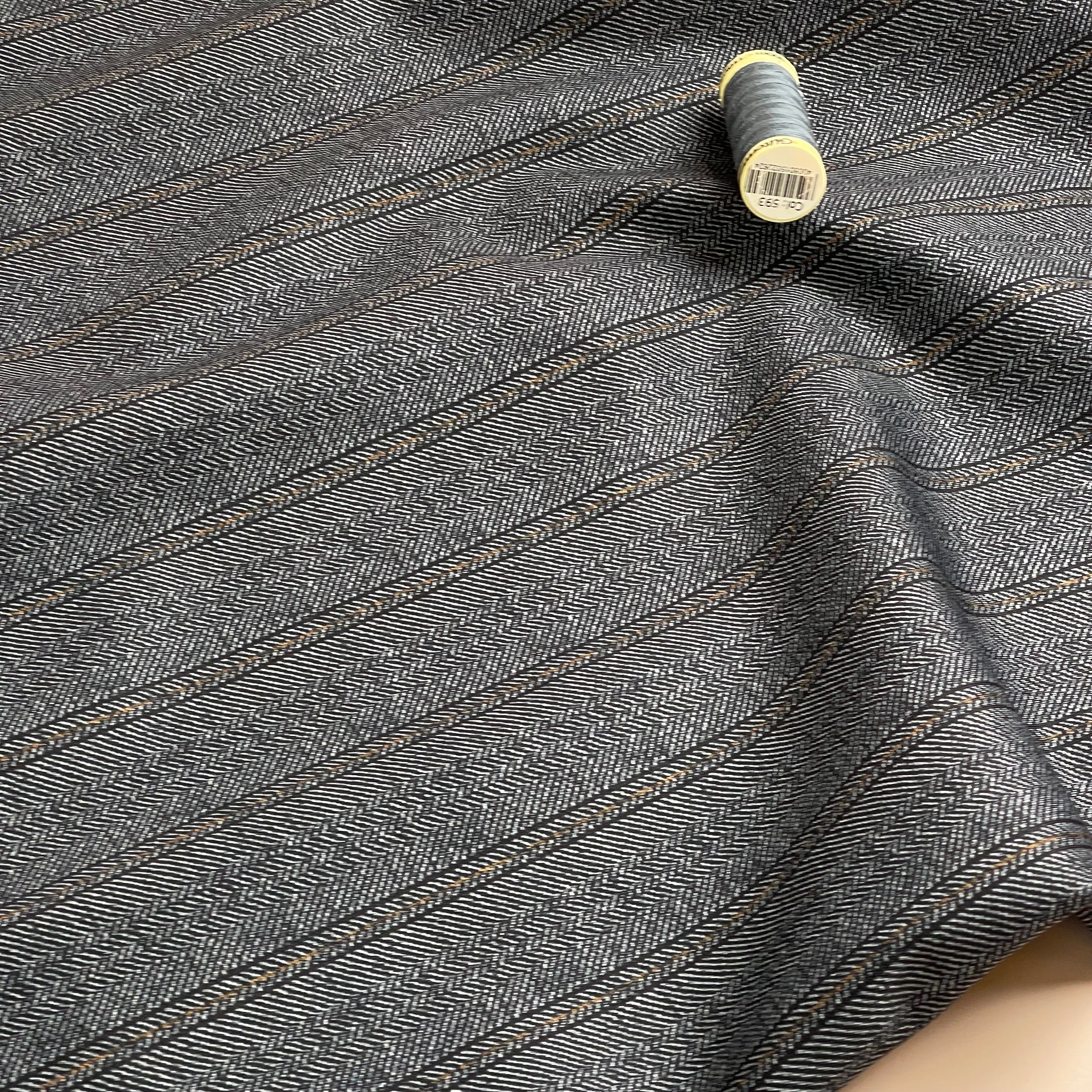 Herringbone Navy Ponte Roma Double Knit Fabric
