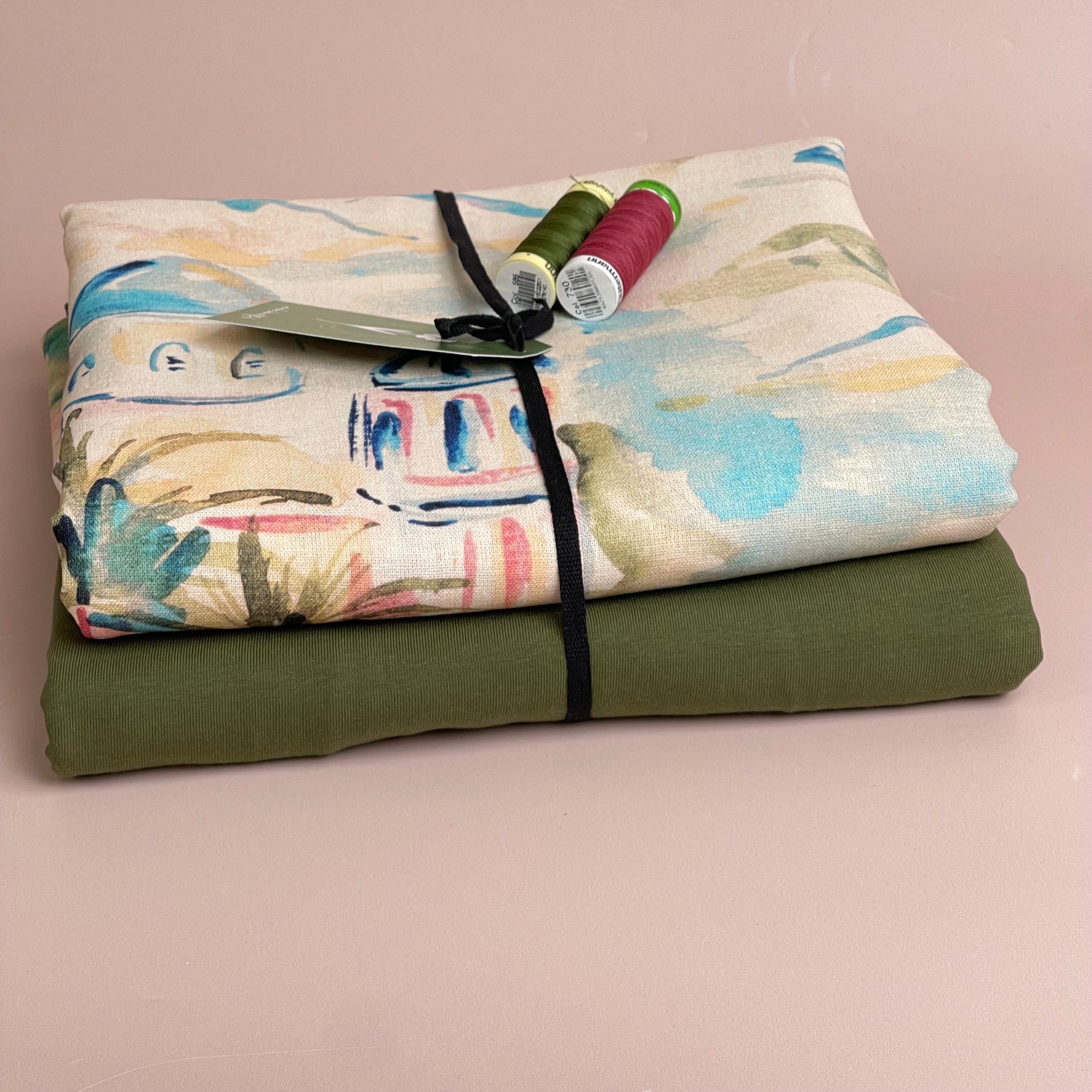 Make an Outfit Colour Bundle - Riviera Landscape Summer Viscose Linen & Khaki Cotton Jersey