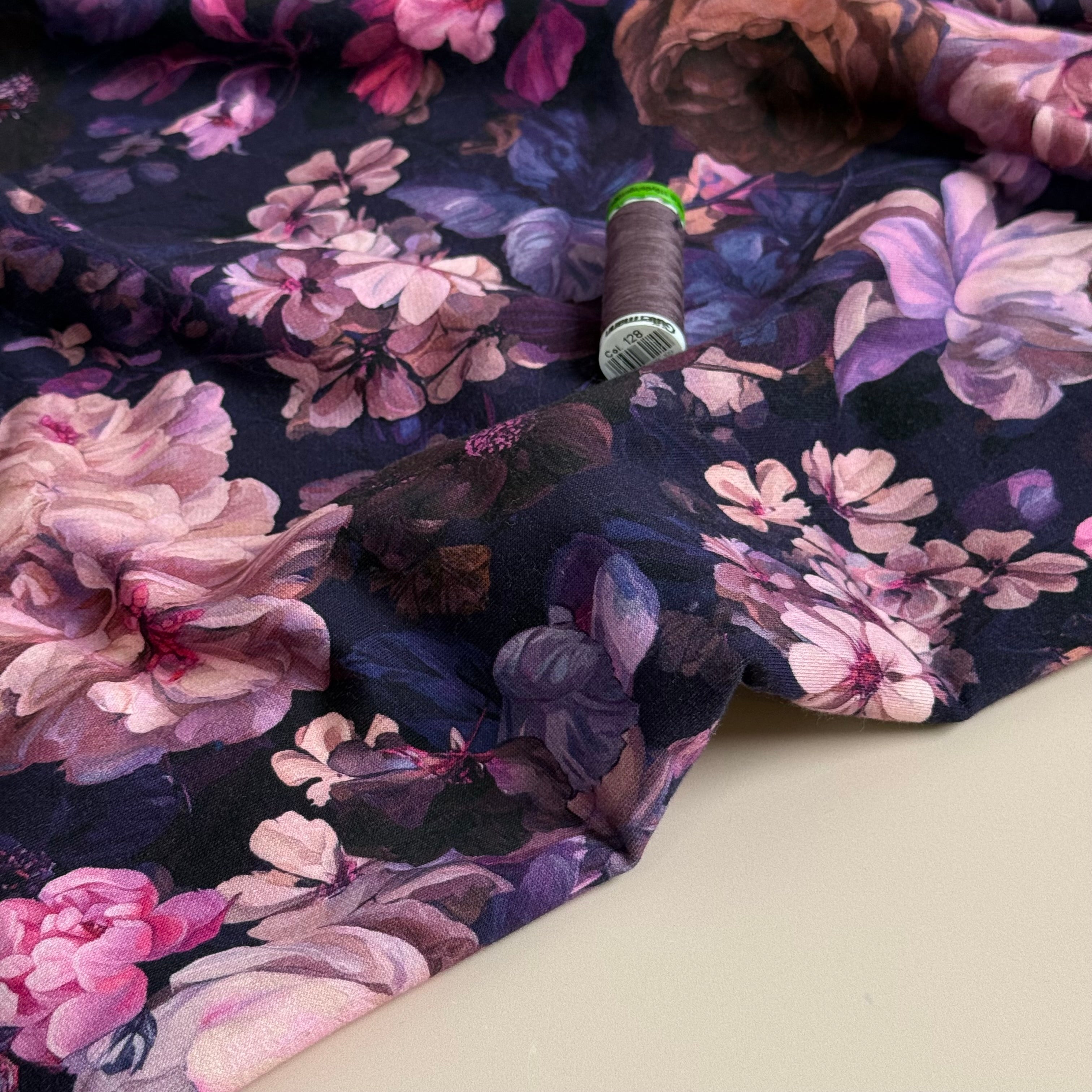 Autumn Bouquet Navy Cotton Sweat-shirting Fabric