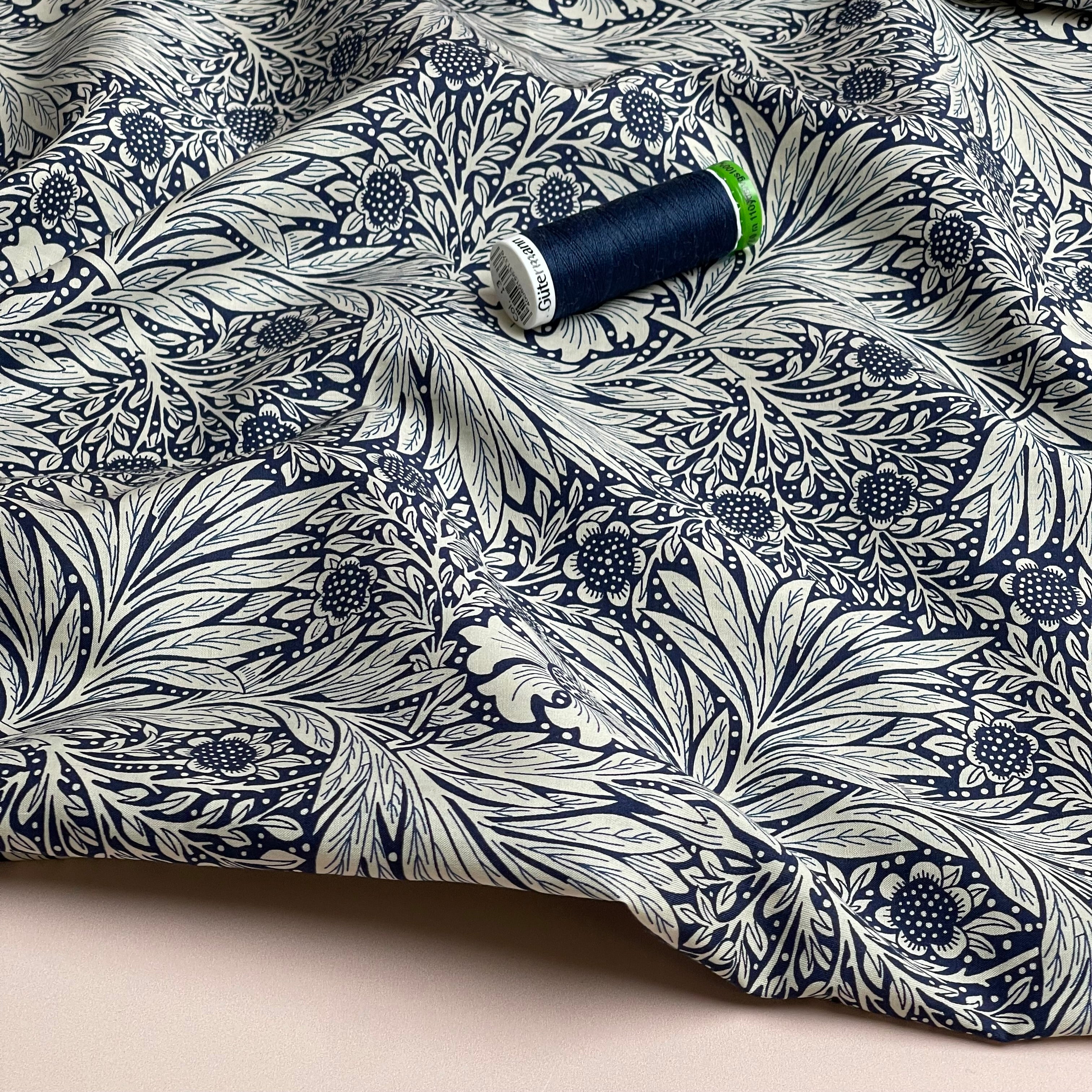 Victoria Navy Cotton Lawn Fabric