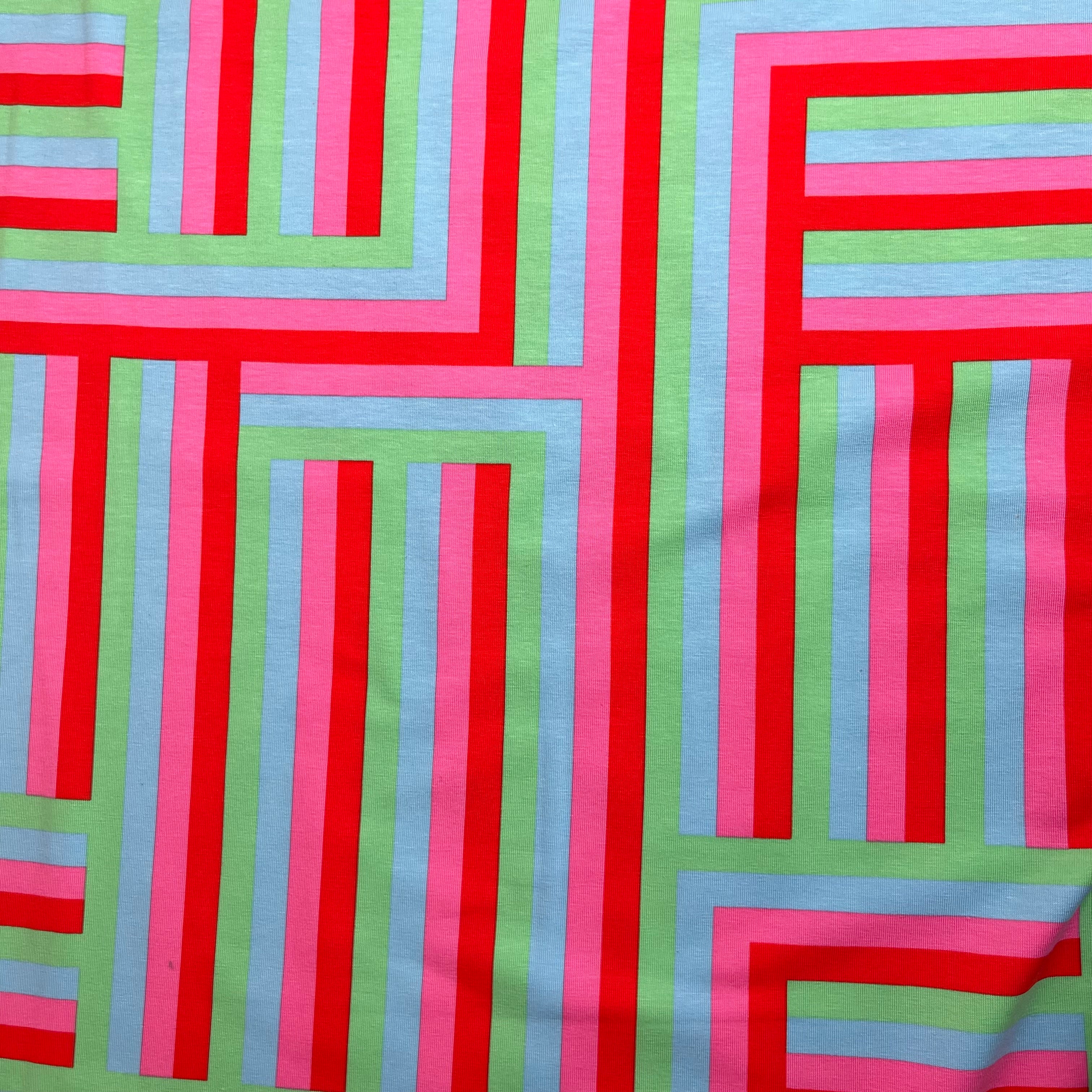 Rainbow Maze Red Cotton Jersey Fabric