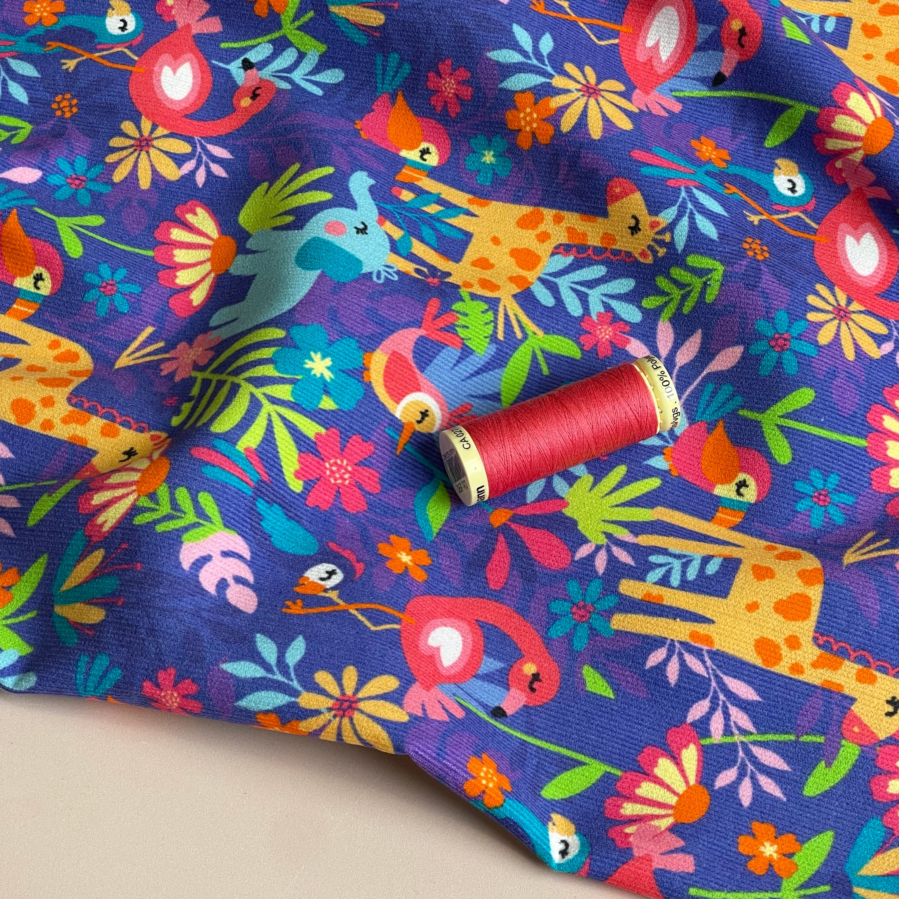 Jungle Friends Purple Cotton Needlecord