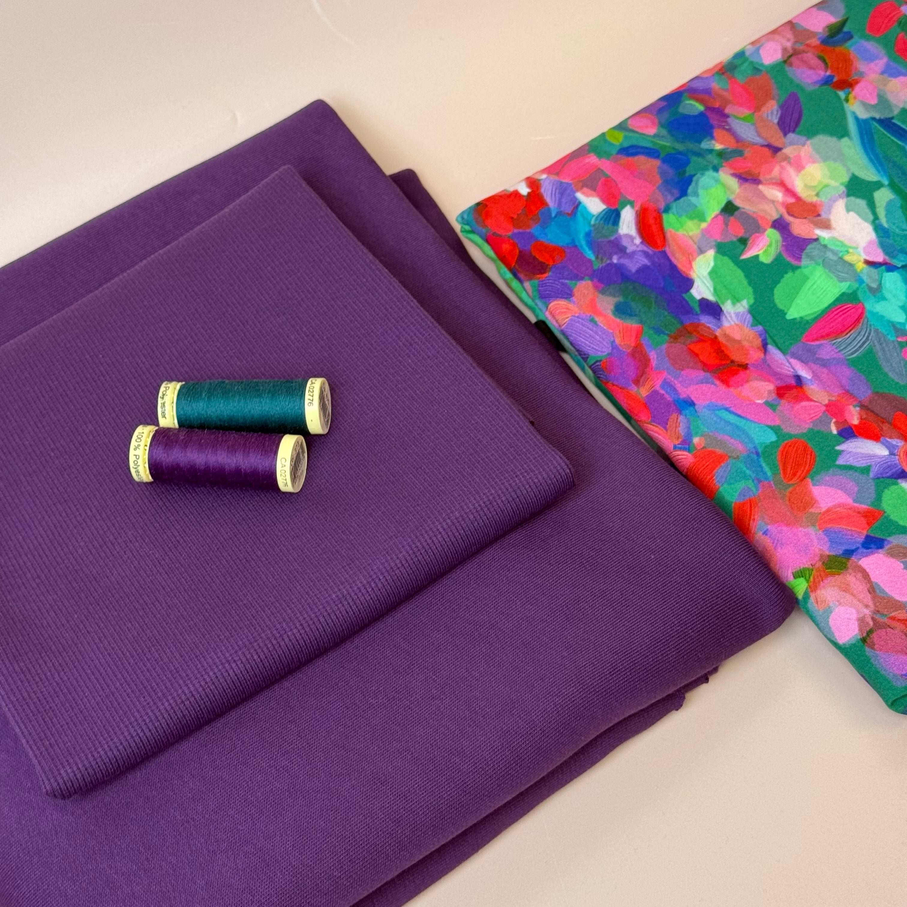 Make an Outfit Colour Bundle - Lupine Petals Viscose & Brushed Sweatshirt in Plum with Ribbing