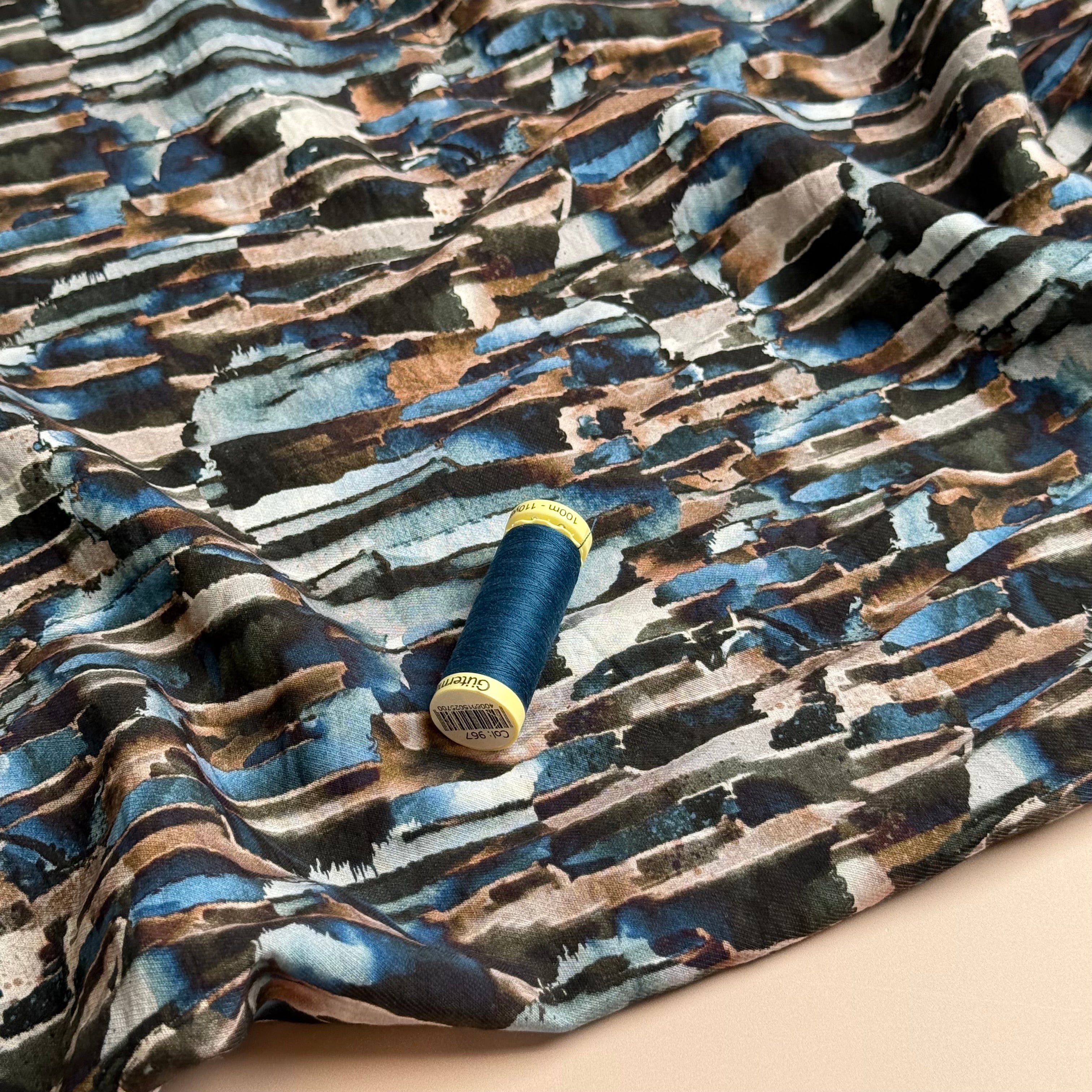 Painterly Rocks Fine Viscose Twill