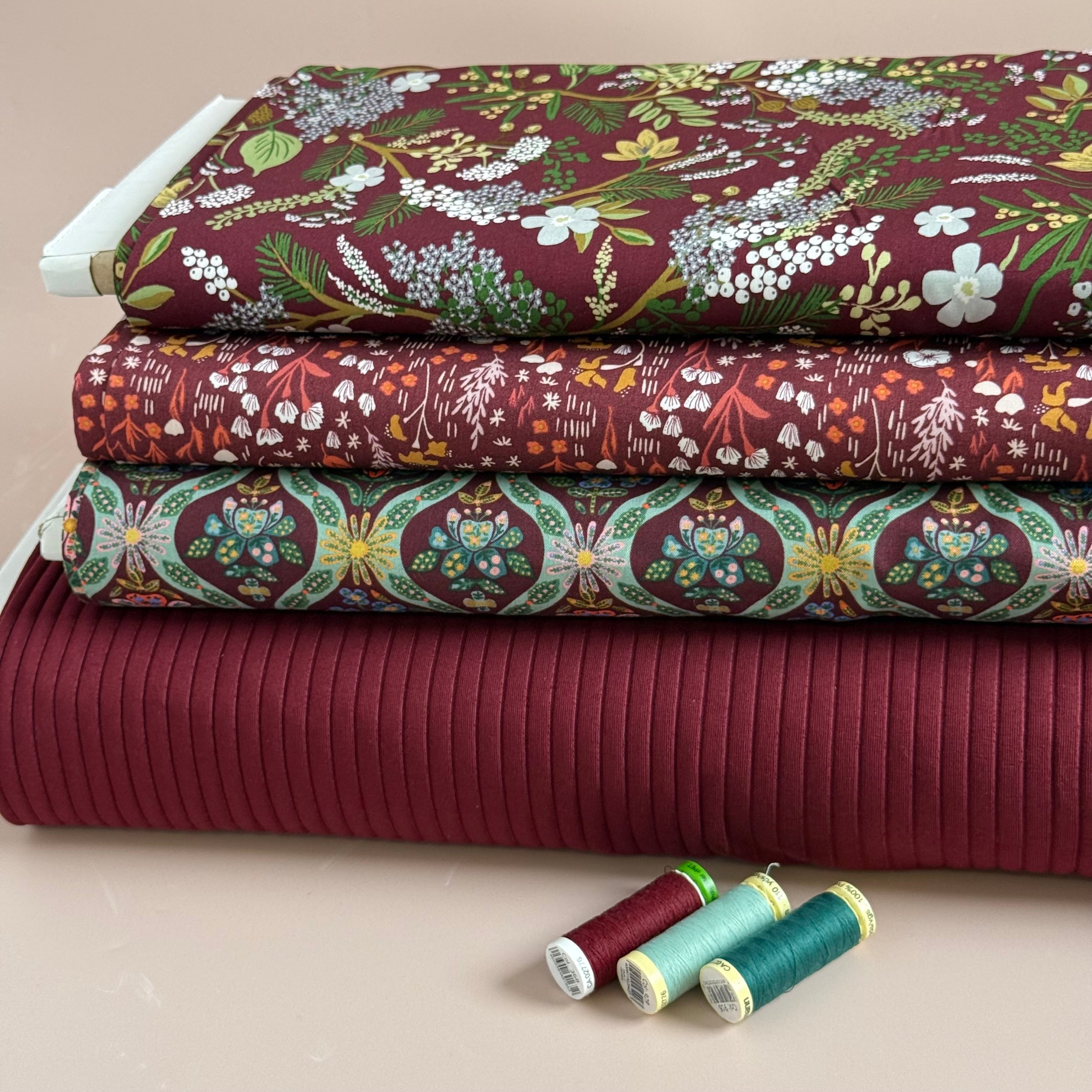 Rifle Paper Co - Posie in Burgundy Metallic Cotton Fabric from English Rose
