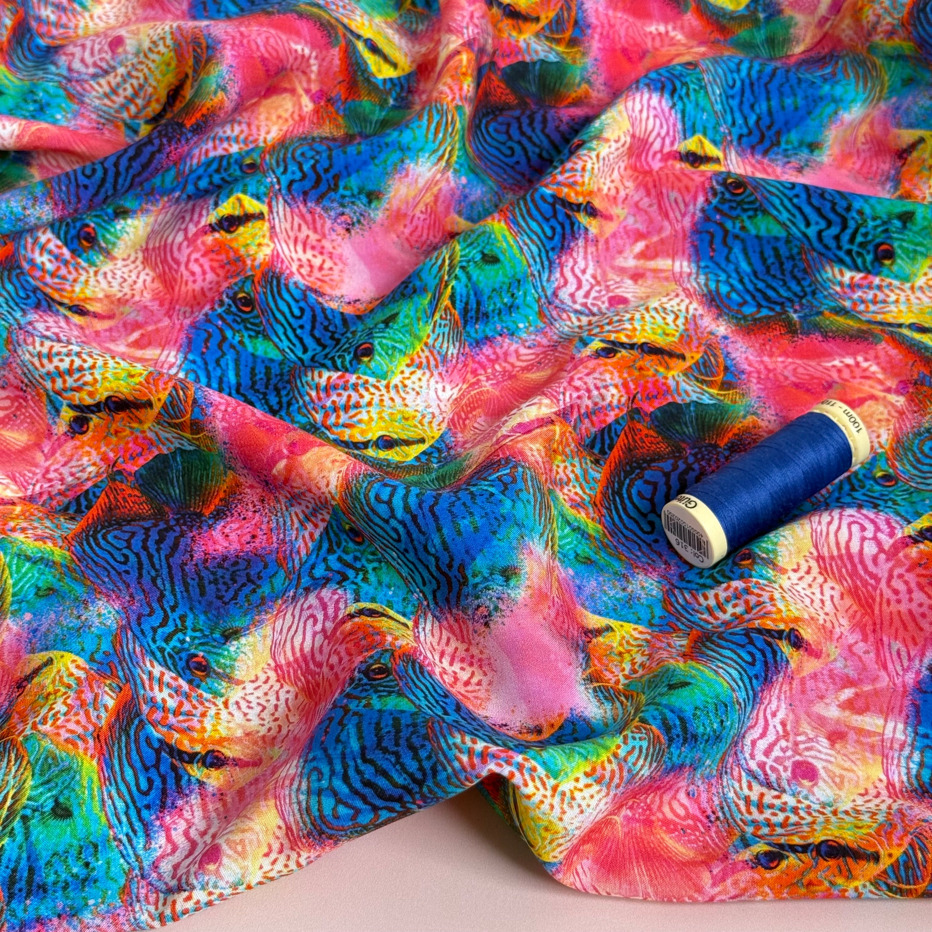 Tropical Fish Viscose Poplin Fabric