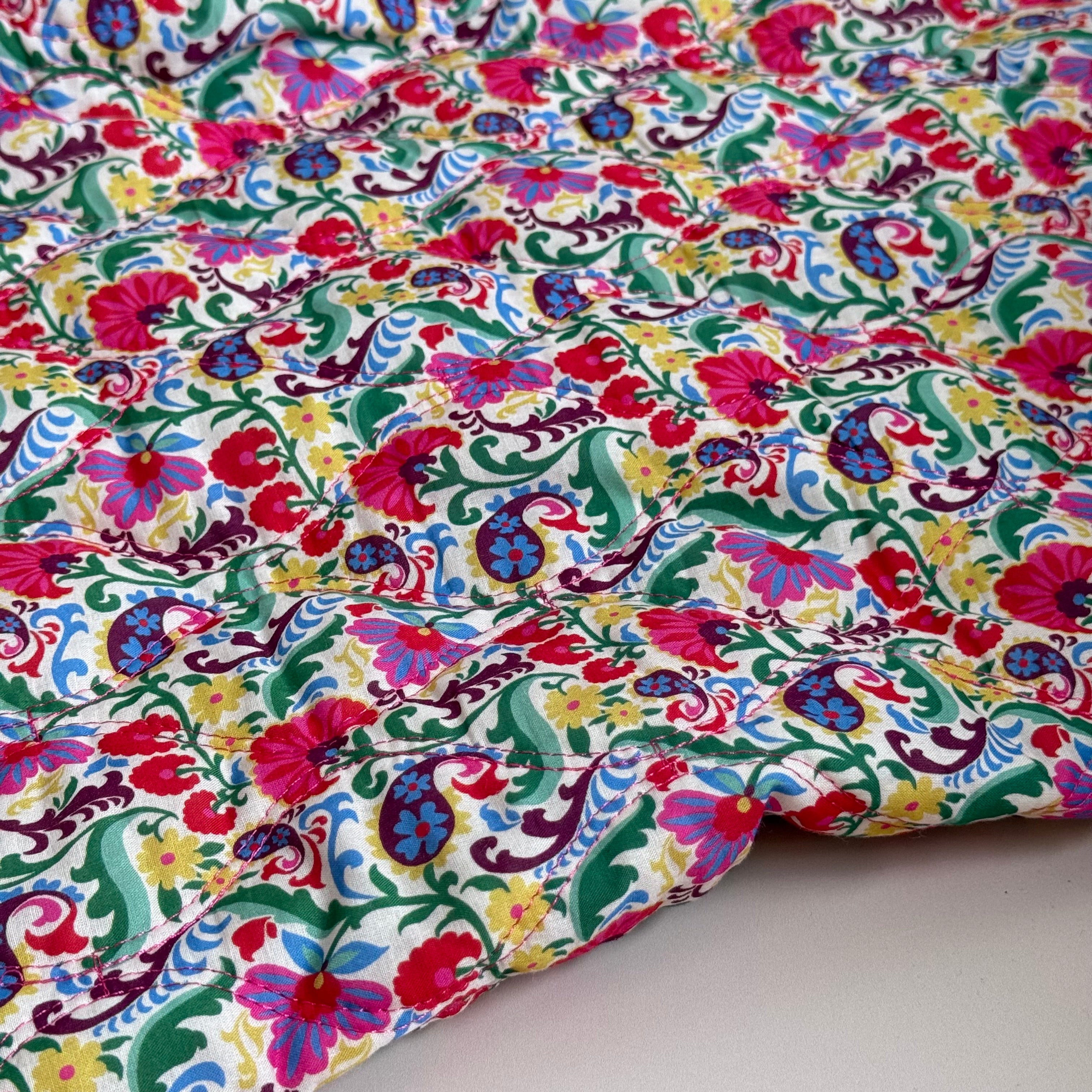 Paisley Flowers Red Quilted Cotton Fabric
