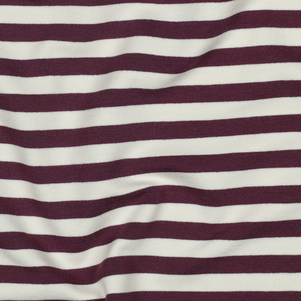 Yarn Dyed Aubergine Stripes Looped Back Cotton French Terry