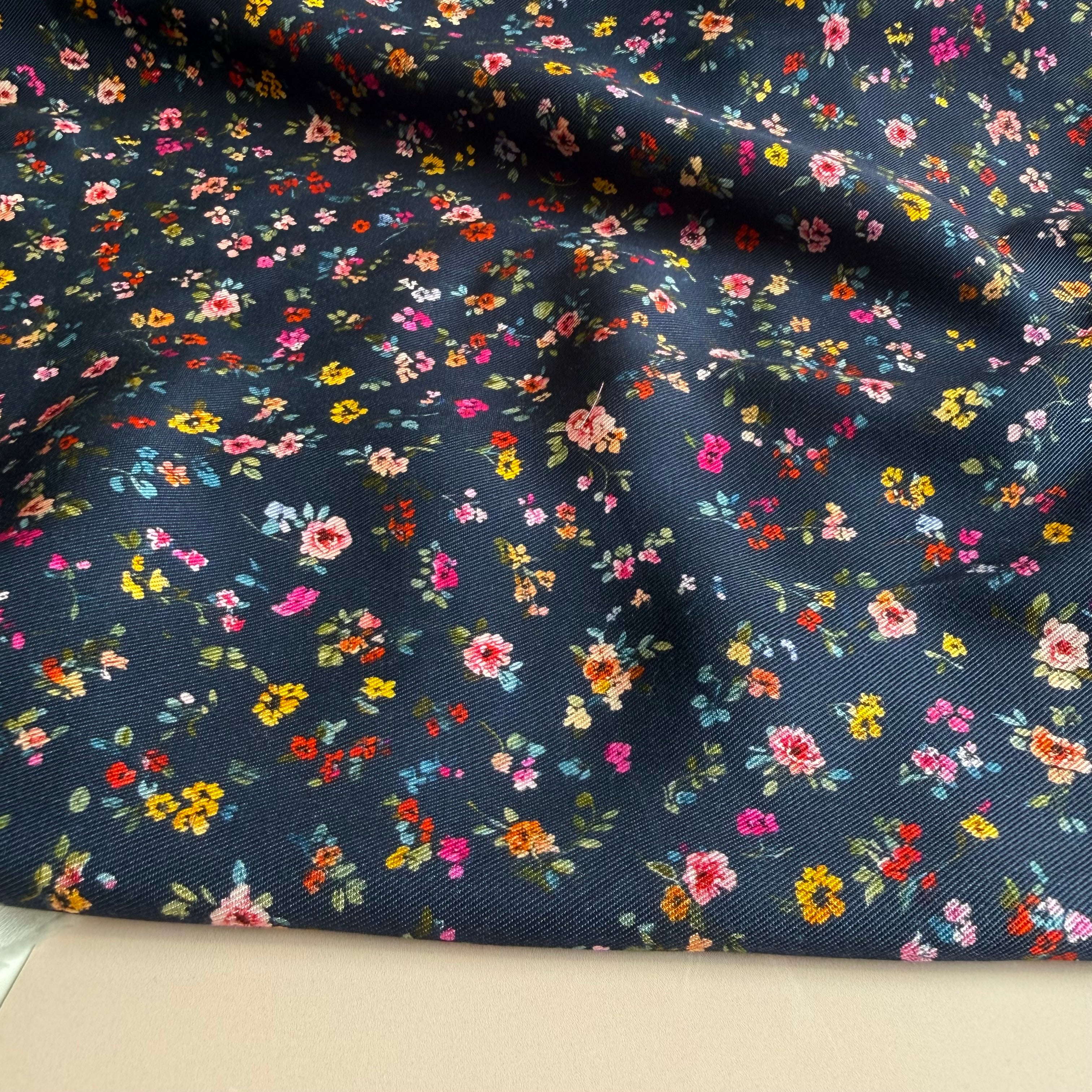 Ditsy Flowers Navy Lyocell Twill Fabric