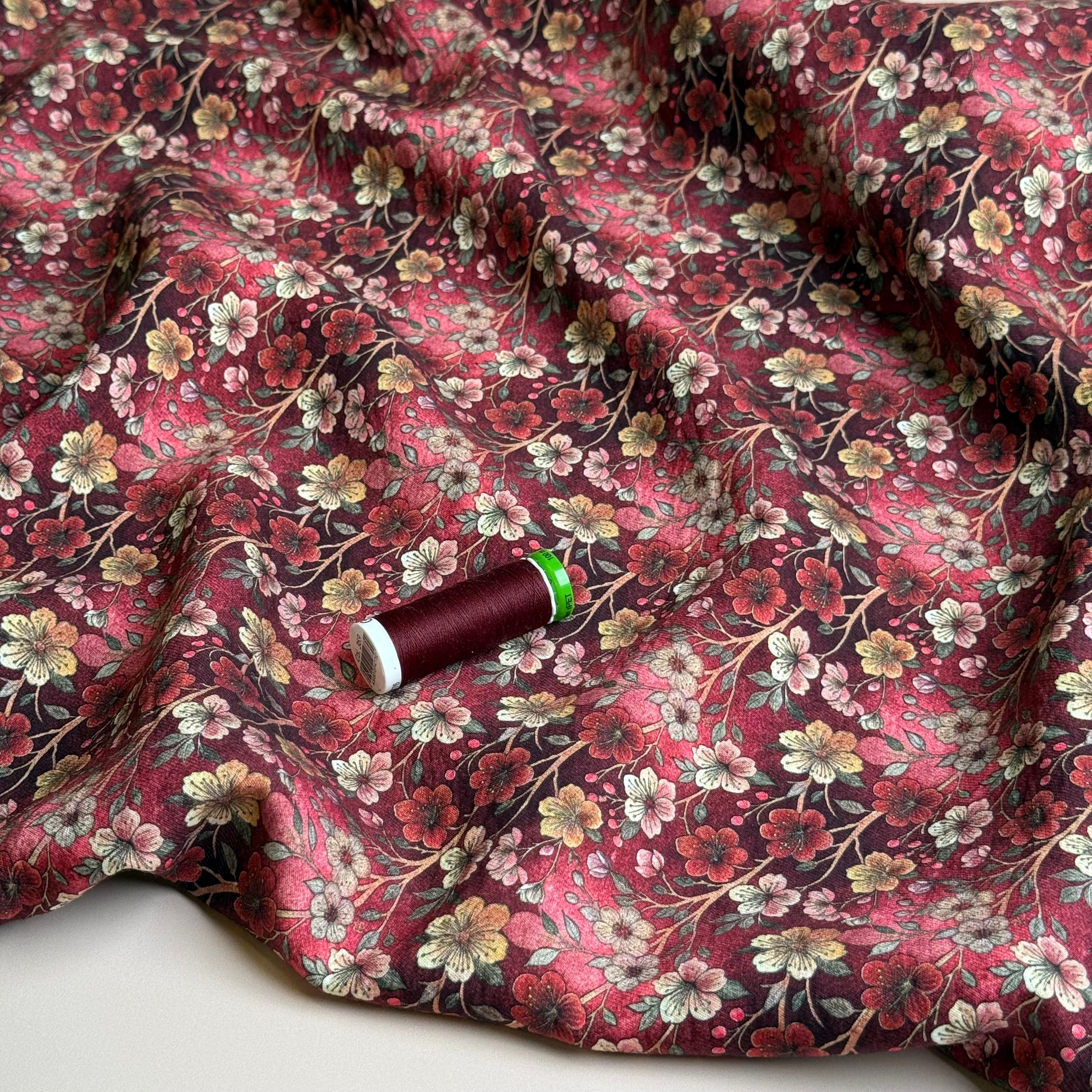 Cherry Blossoms Wine Fine Viscose Twill