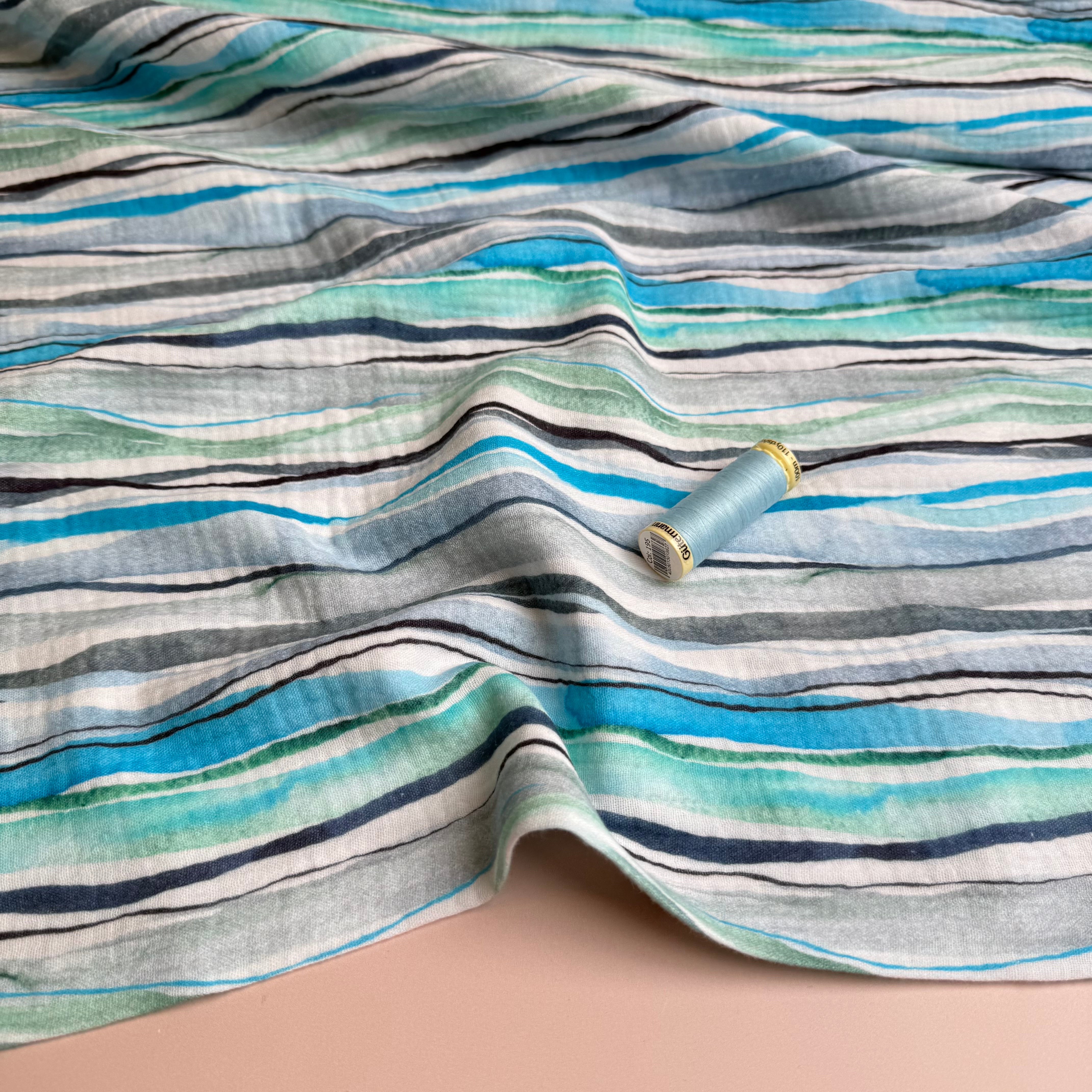 Ocean Vertical Stripes Cotton Double Gauze