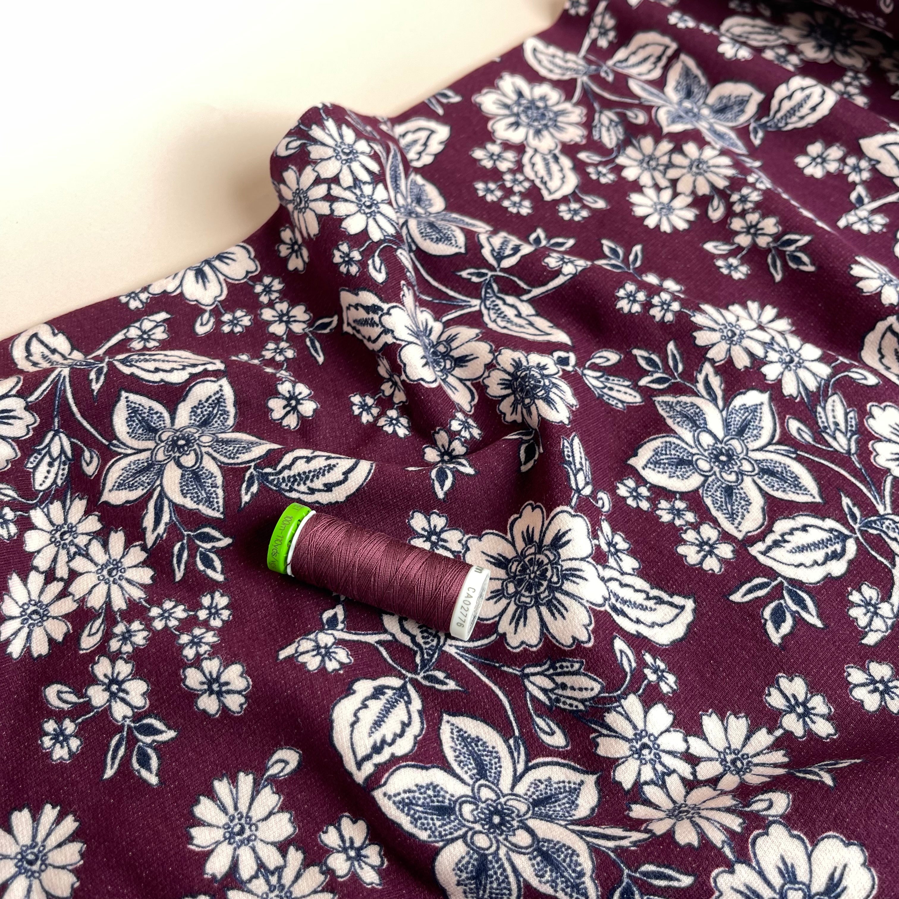 Line Flowers Berry Peach Soft Cotton Sweat-shirting Fabric
