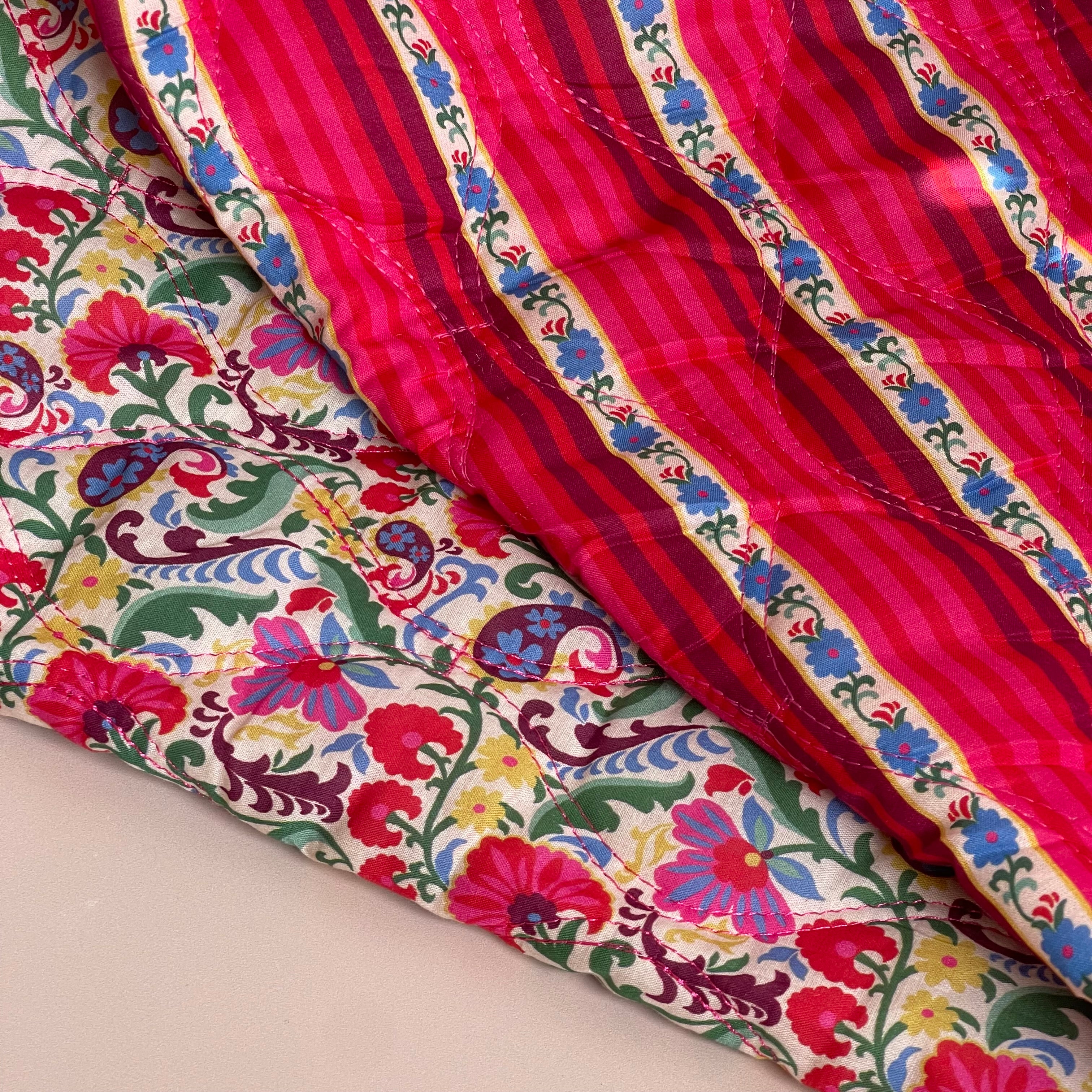 Paisley Flowers Red Quilted Cotton Fabric
