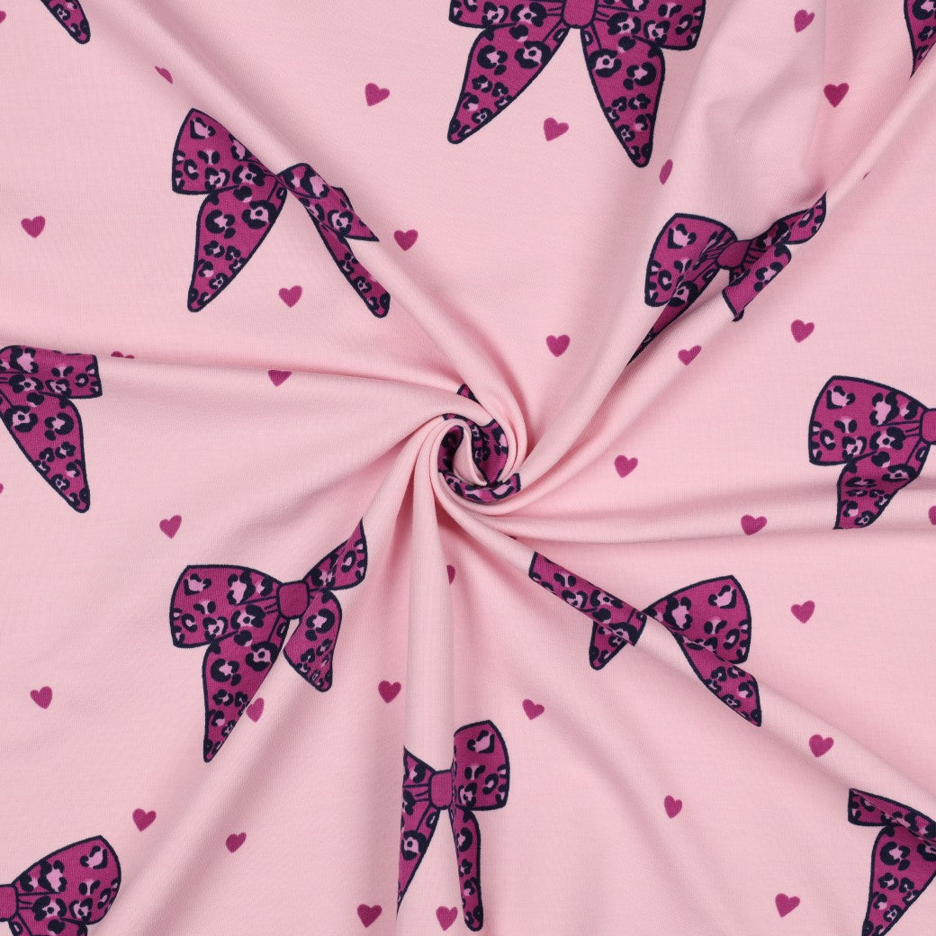 Animal Print Bows & Hearts on Pink Cotton French Terry Fabric