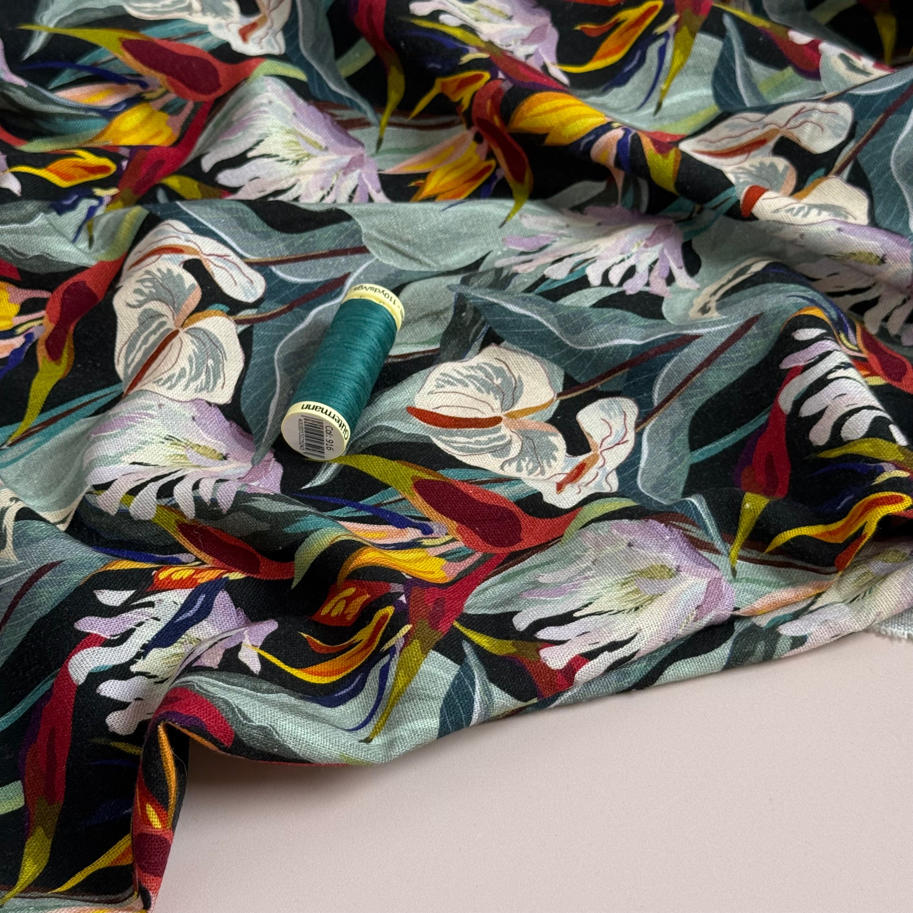 Floral Anthurium Viscose Linen Fabric