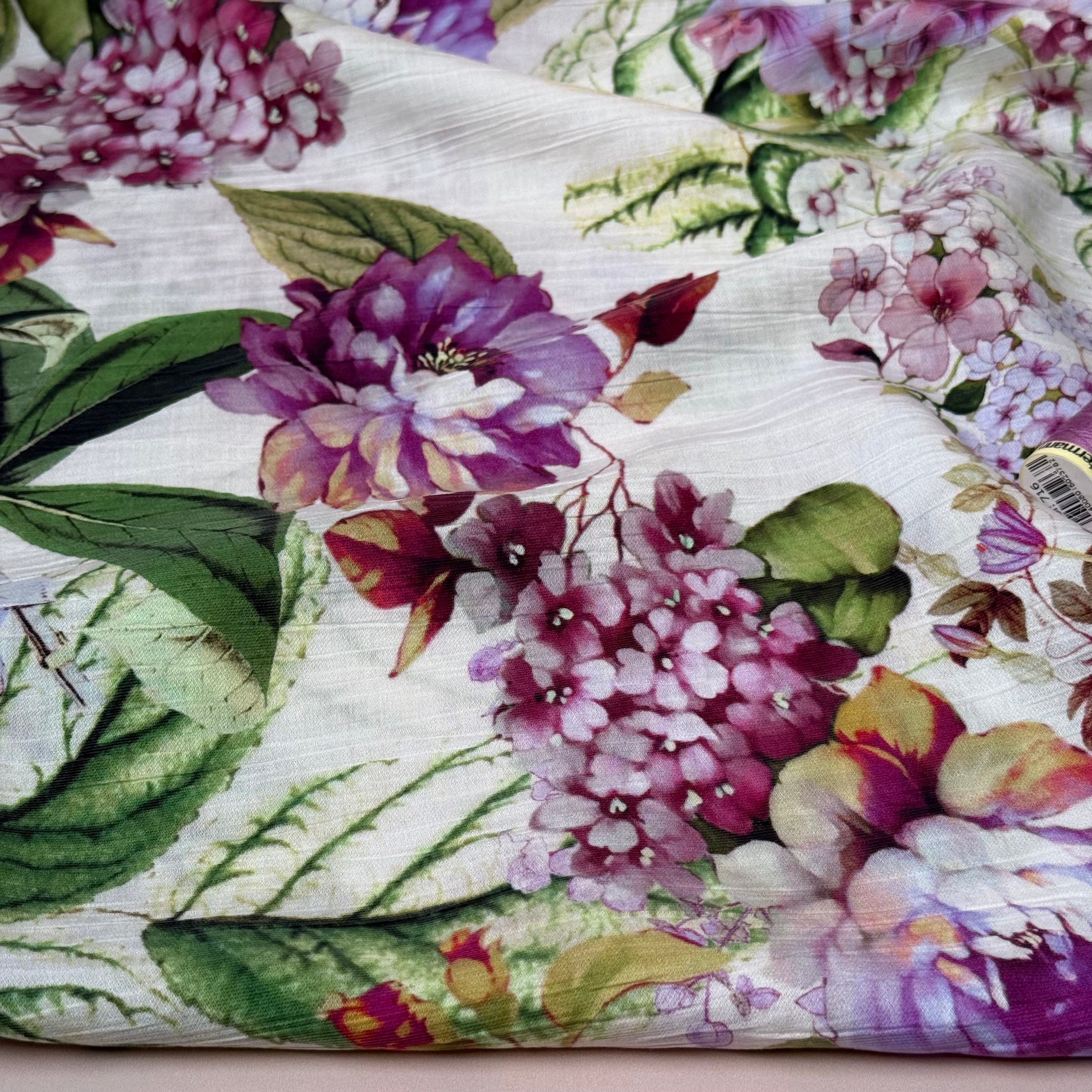 Botanical Blooms Lilac Textured Viscose Fabric